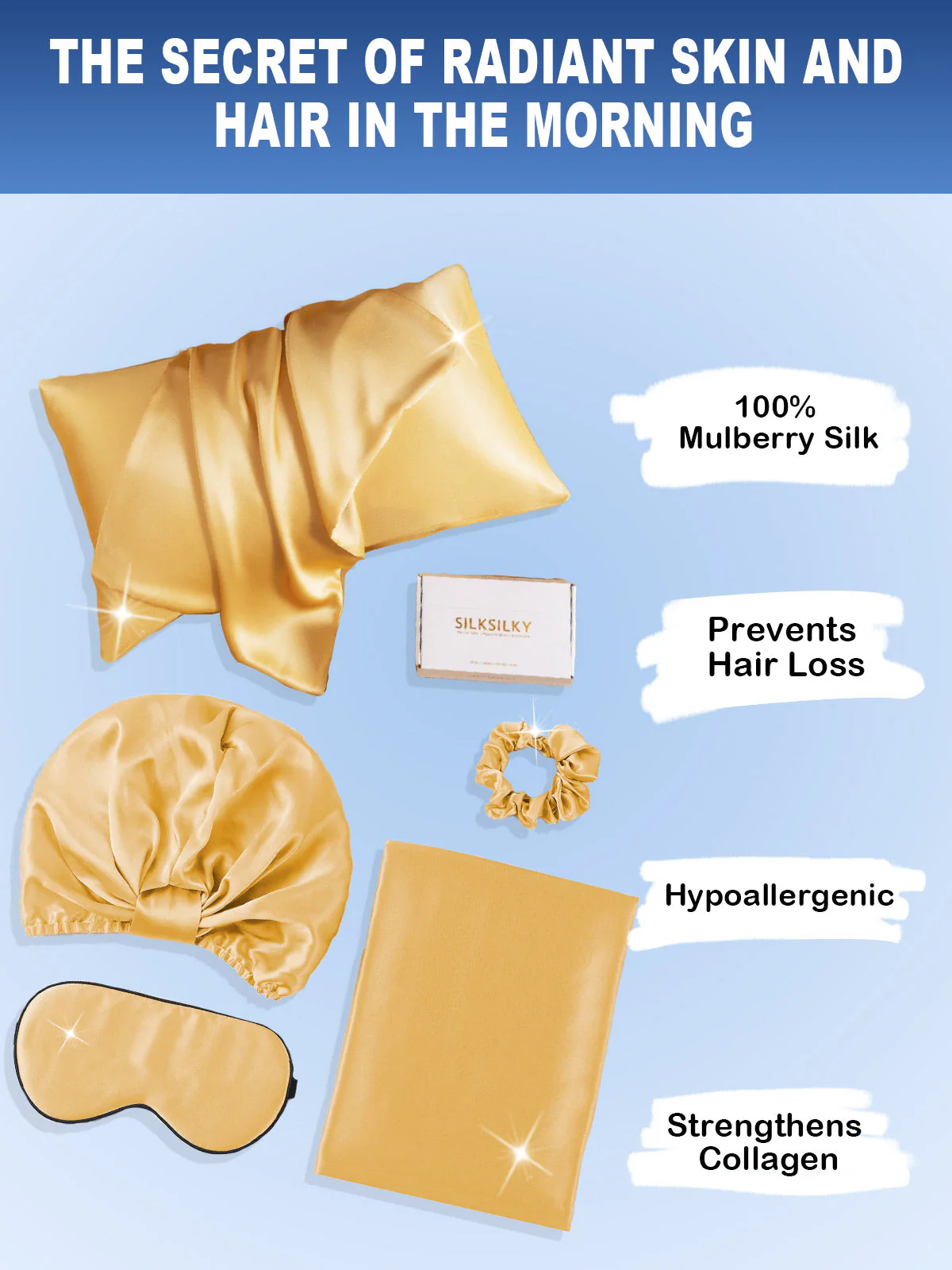 19Momme 4Pcs Set Silk Skin-Friendly Beauty Sleep Set (Hidden Zipper Pillowcase) - Image 50
