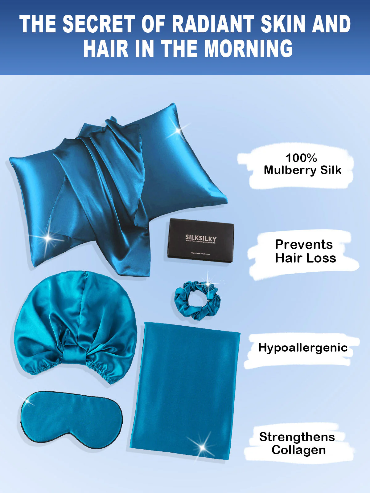 19Momme 4Pcs Set Silk Skin-Friendly Beauty Sleep Set (Hidden Zipper Pillowcase) - Image 55