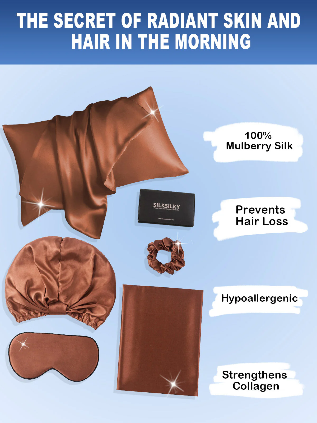 19Momme 4Pcs Set Silk Skin-Friendly Beauty Sleep Set (Hidden Zipper Pillowcase) - Image 60