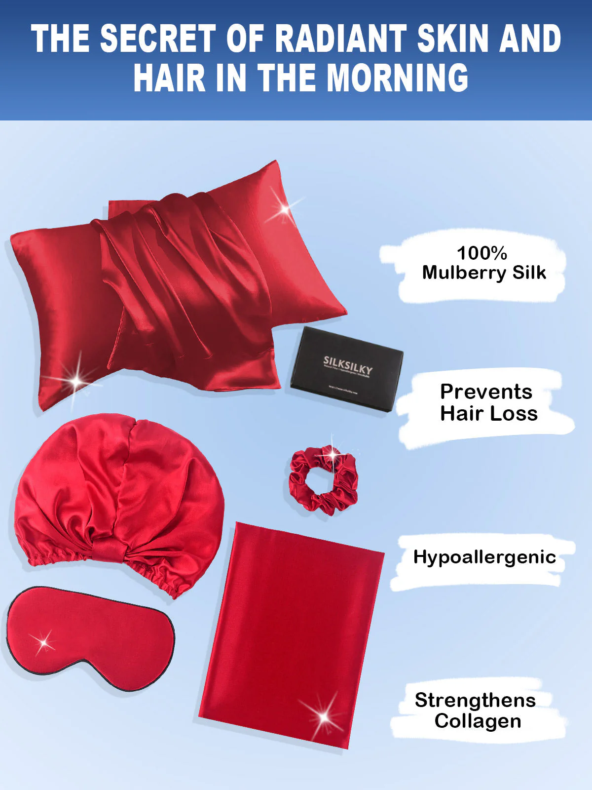 19Momme 4Pcs Set Silk Skin-Friendly Beauty Sleep Set (Hidden Zipper Pillowcase) - Image 65