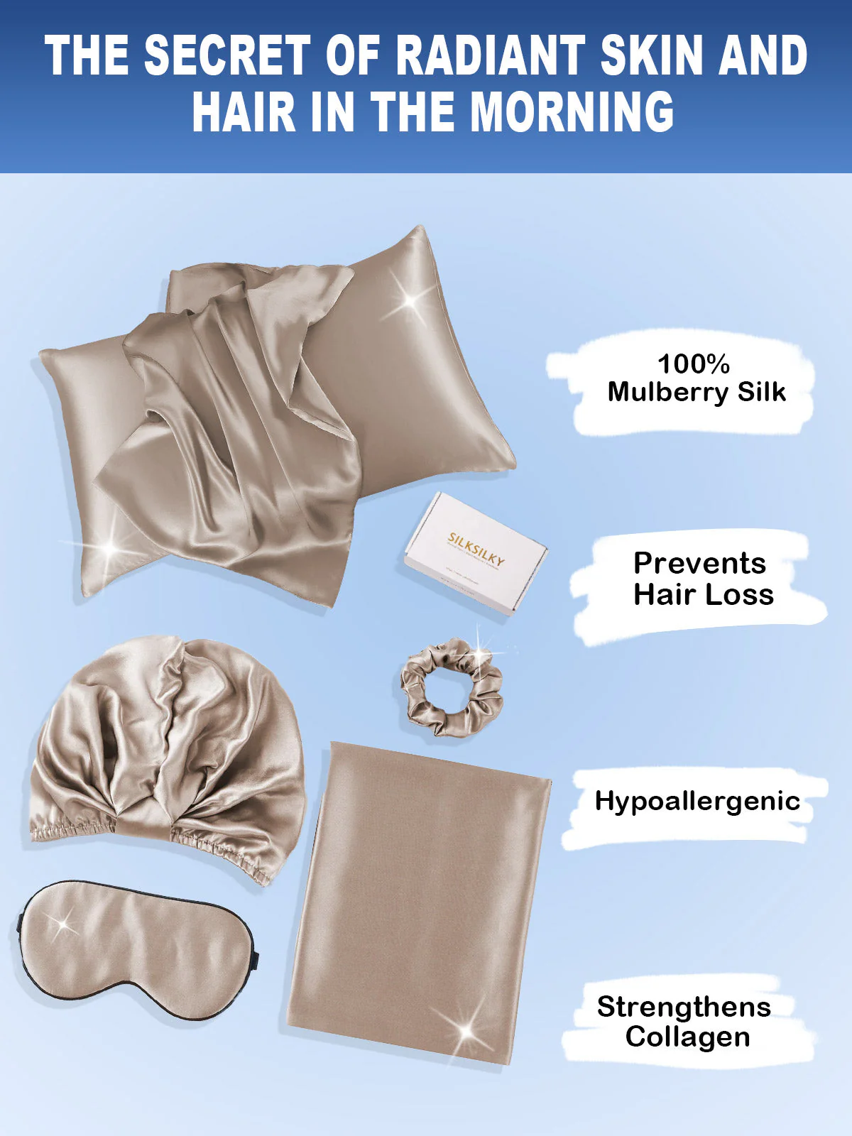 19Momme 4Pcs Set Silk Skin-Friendly Beauty Sleep Set (Hidden Zipper Pillowcase) - Image 7