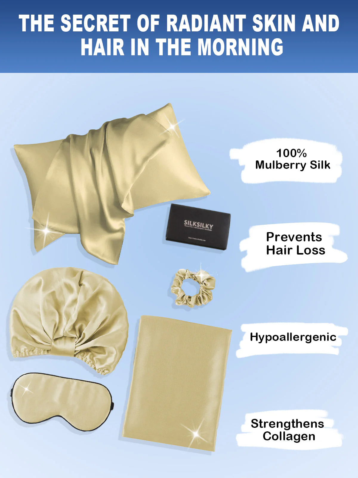 19Momme 4Pcs Set Silk Skin-Friendly Beauty Sleep Set (Hidden Zipper Pillowcase) - Image 70