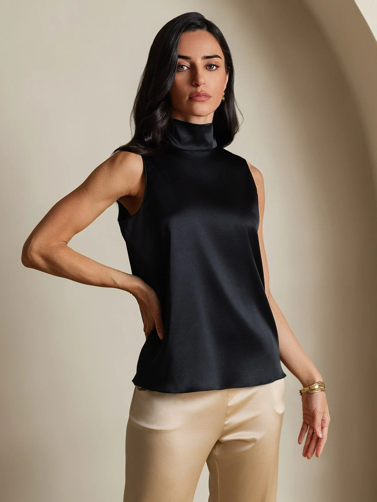19Momme Silk Sleeveless Tie Neck Blouse - Image 17
