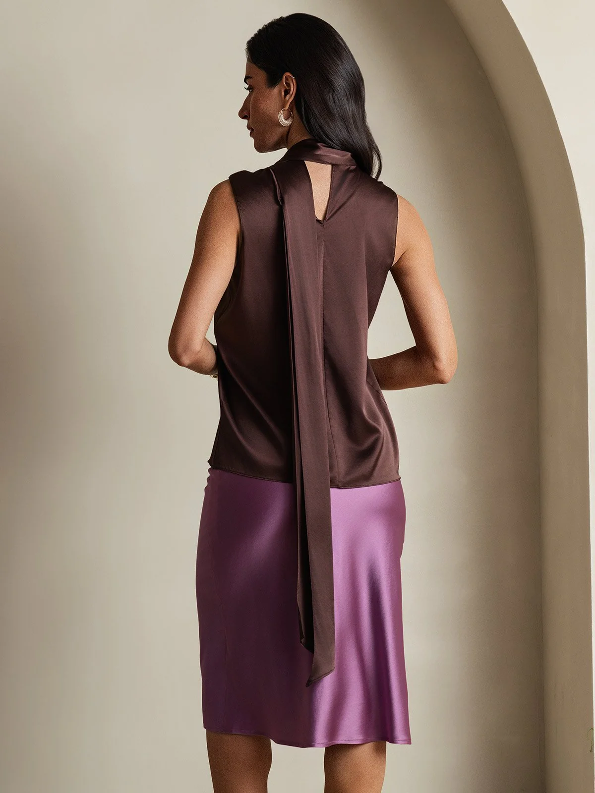19Momme Silk Sleeveless Tie Neck Blouse - Image 29