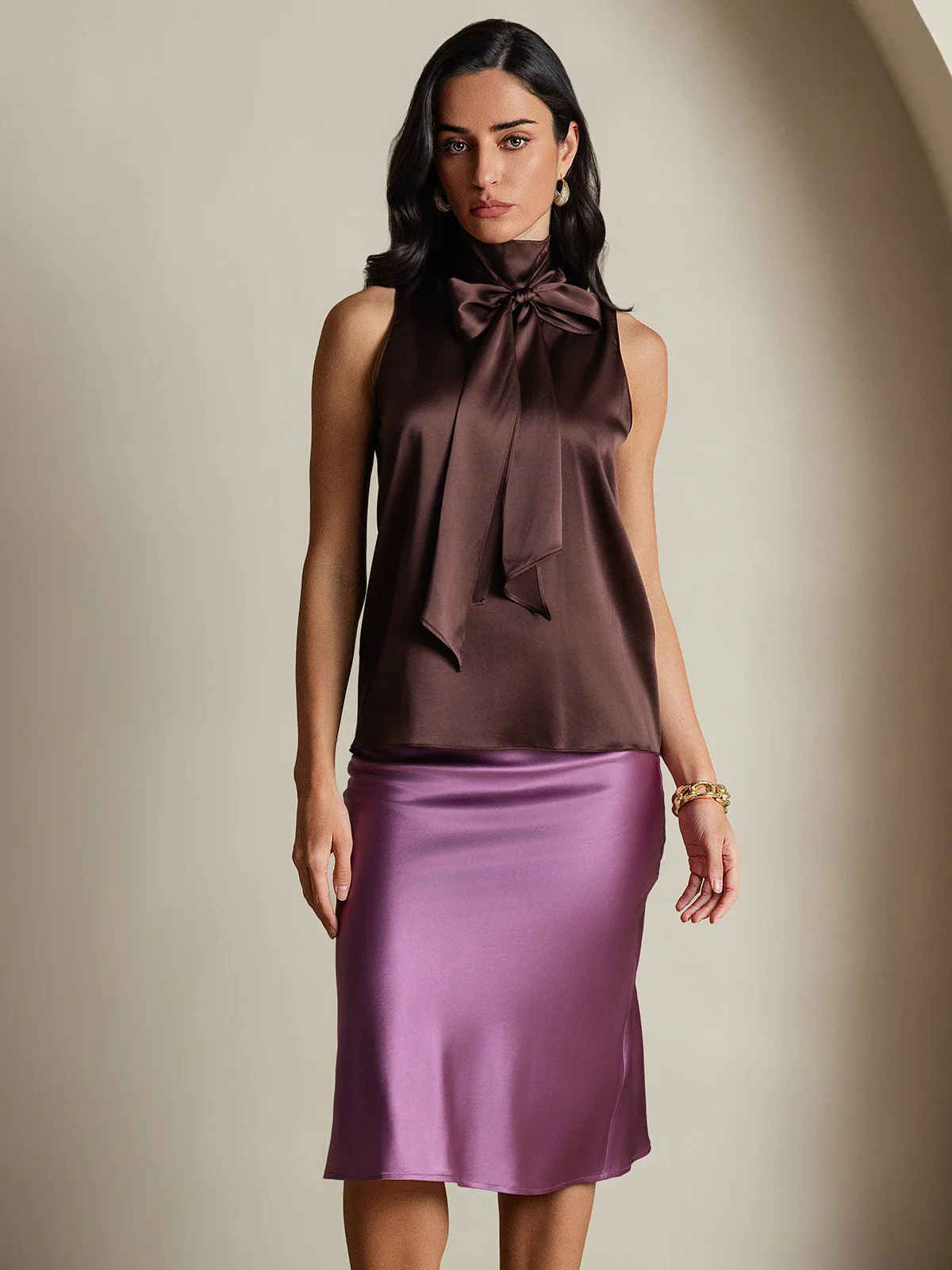 19Momme Silk Sleeveless Tie Neck Blouse - Image 31