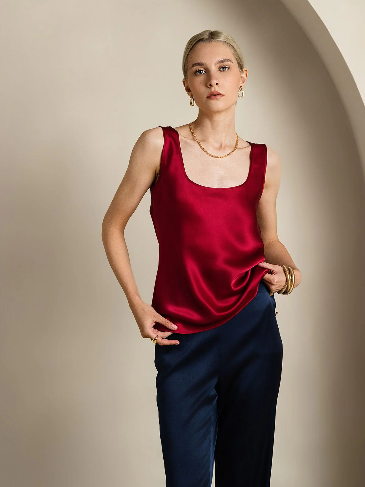 19Momme Silk Sleeveless U Neck Women's Tank Top - Image 39