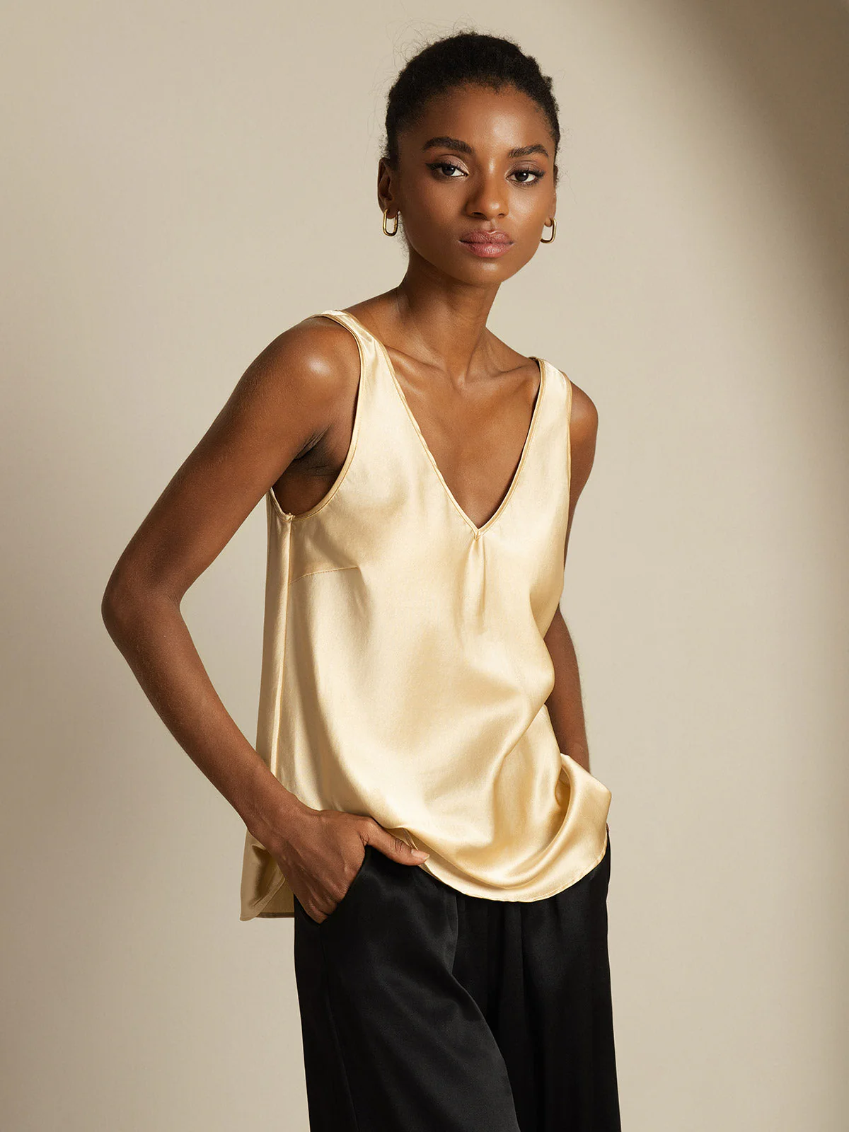 19Momme Silk Sleeveless V Neck Women's Tank Top with V Back Design - Image 19