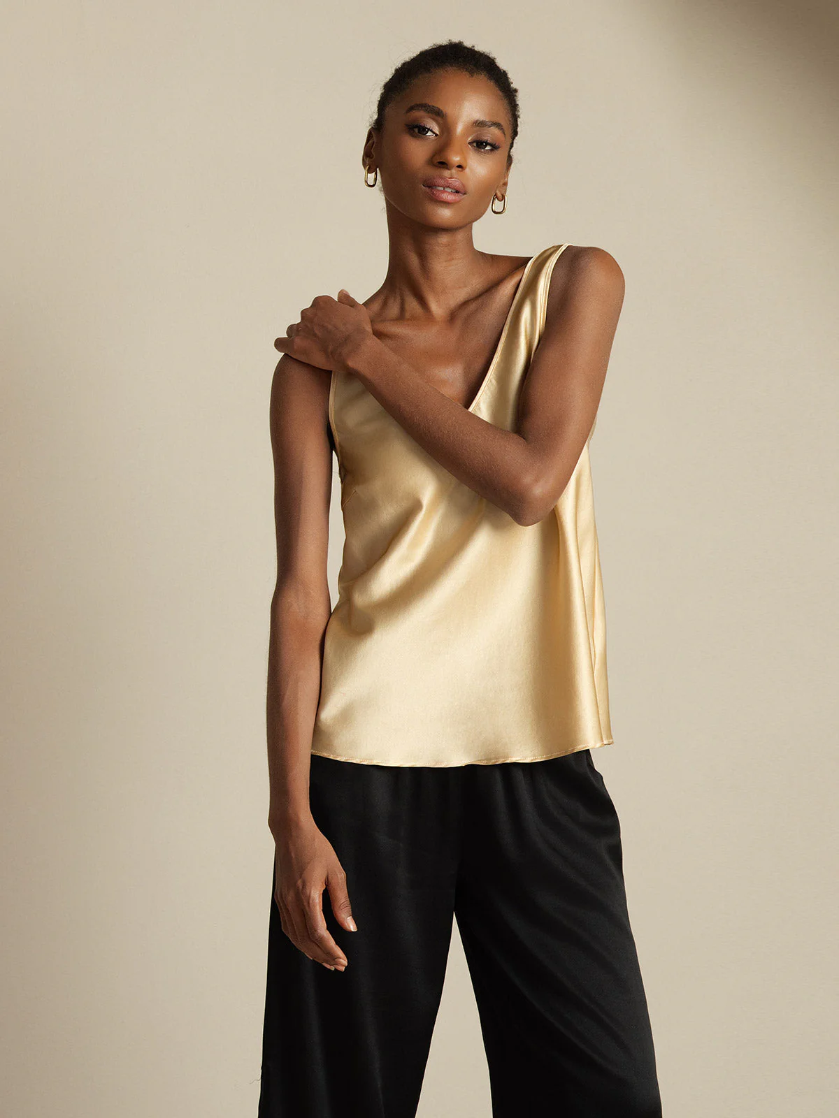19Momme Silk Sleeveless V Neck Women's Tank Top with V Back Design - Image 25