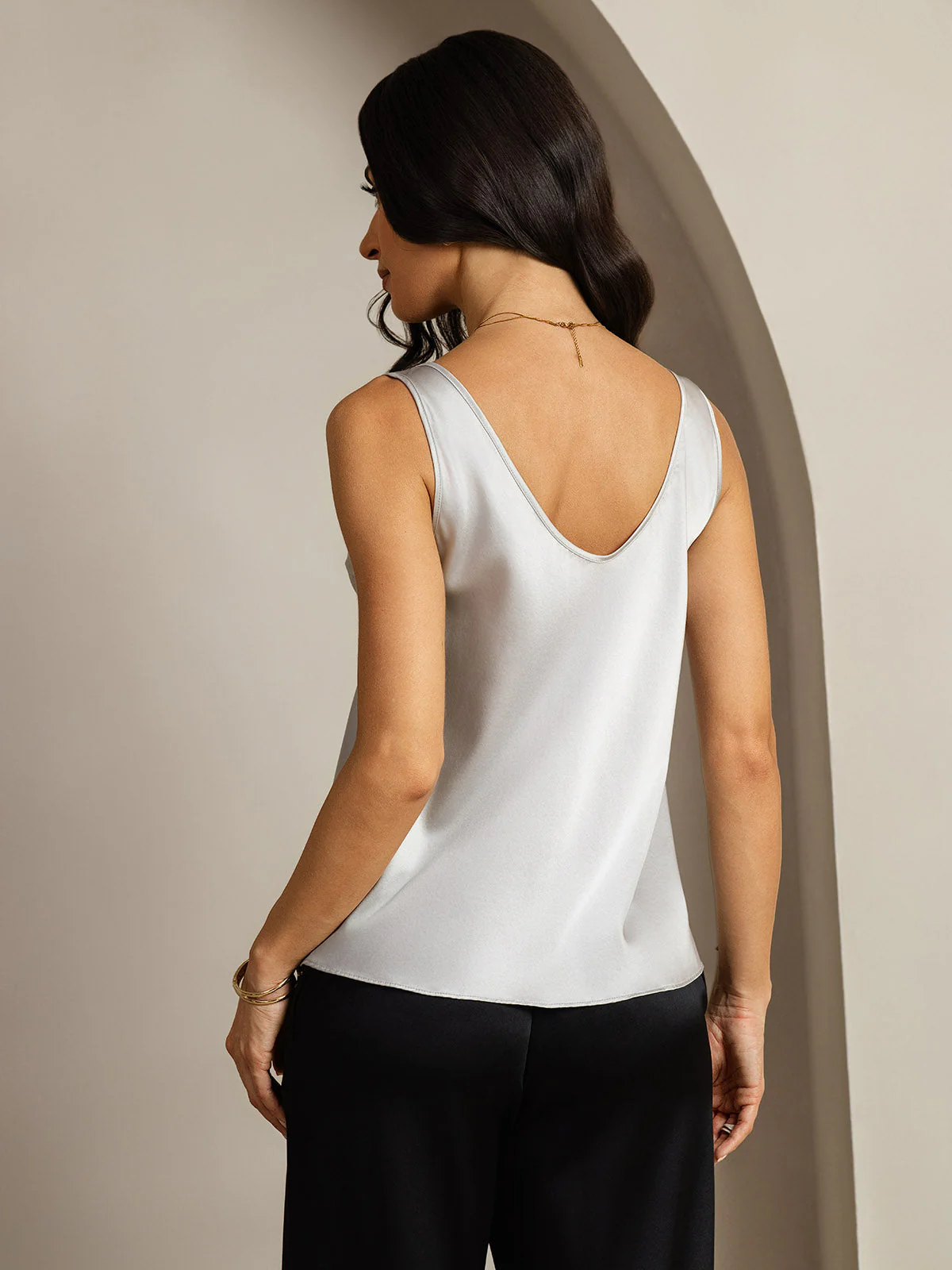 Clearance(US Warehouse) - 19Momme Silk Sleeveless V Neck Women's Tank Top with V Back Design - Image 9