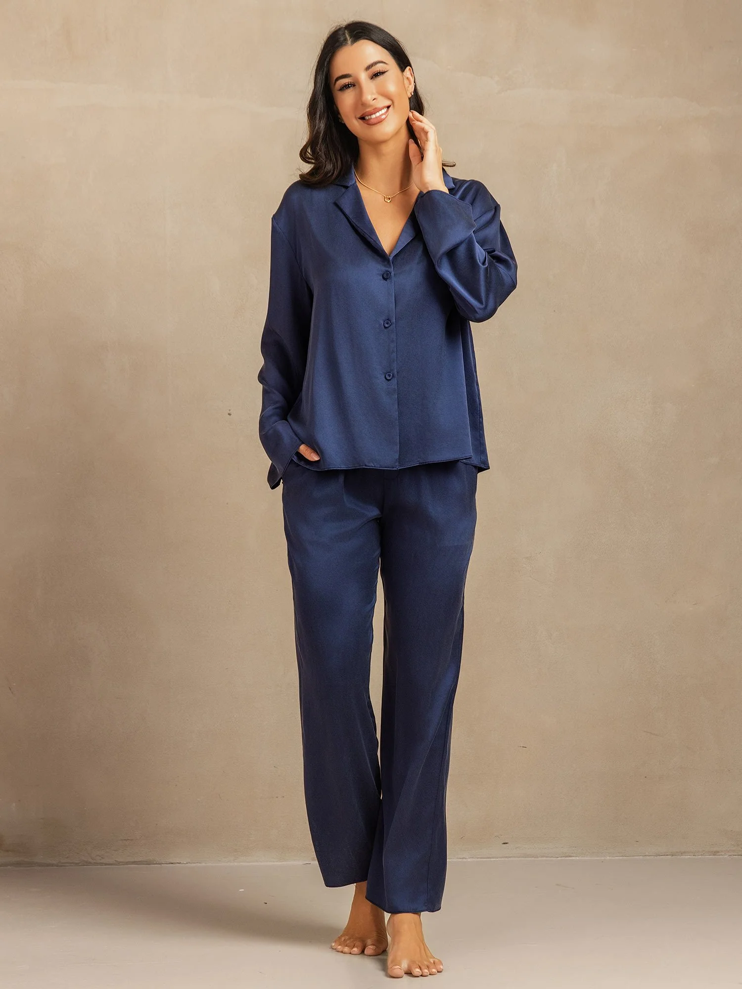 19Momme Washable Silk Long Sleeve Notch Collar Women's Pajamas Set - Image 11