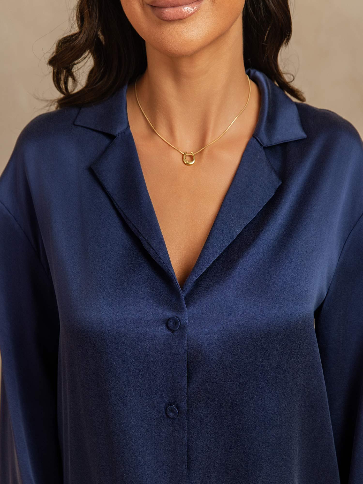 19Momme Washable Silk Long Sleeve Notch Collar Women's Pajamas Set - Image 12