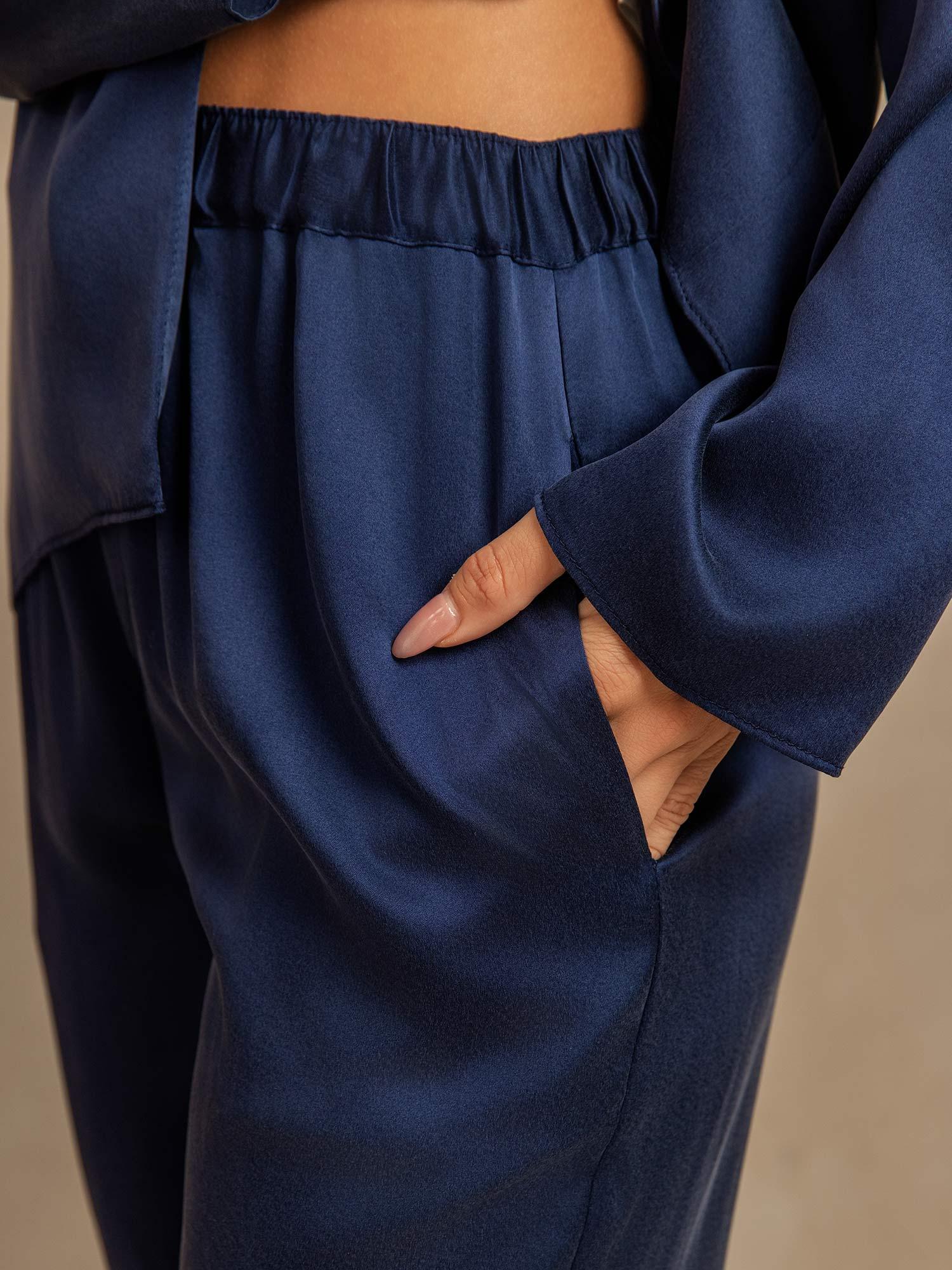 19Momme Washable Silk Long Sleeve Notch Collar Women's Pajamas Set - Image 13