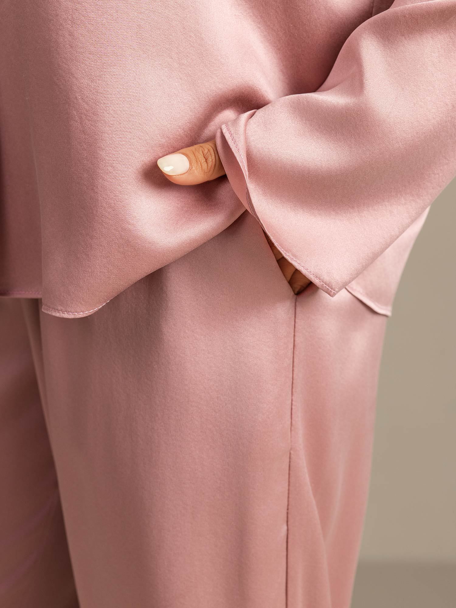 19Momme Washable Silk Long Sleeve Notch Collar Women's Pajamas Set - Image 20