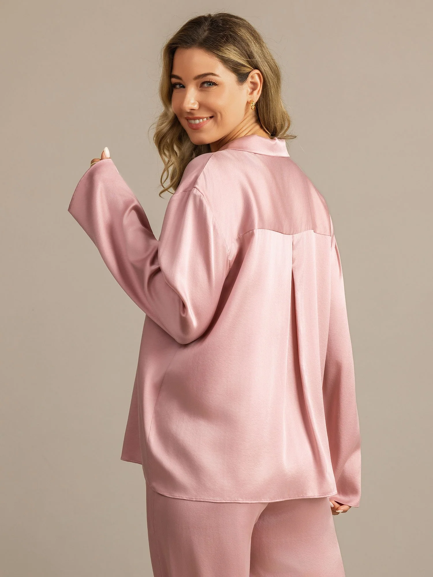 19Momme Washable Silk Long Sleeve Notch Collar Women's Pajamas Set - Image 21