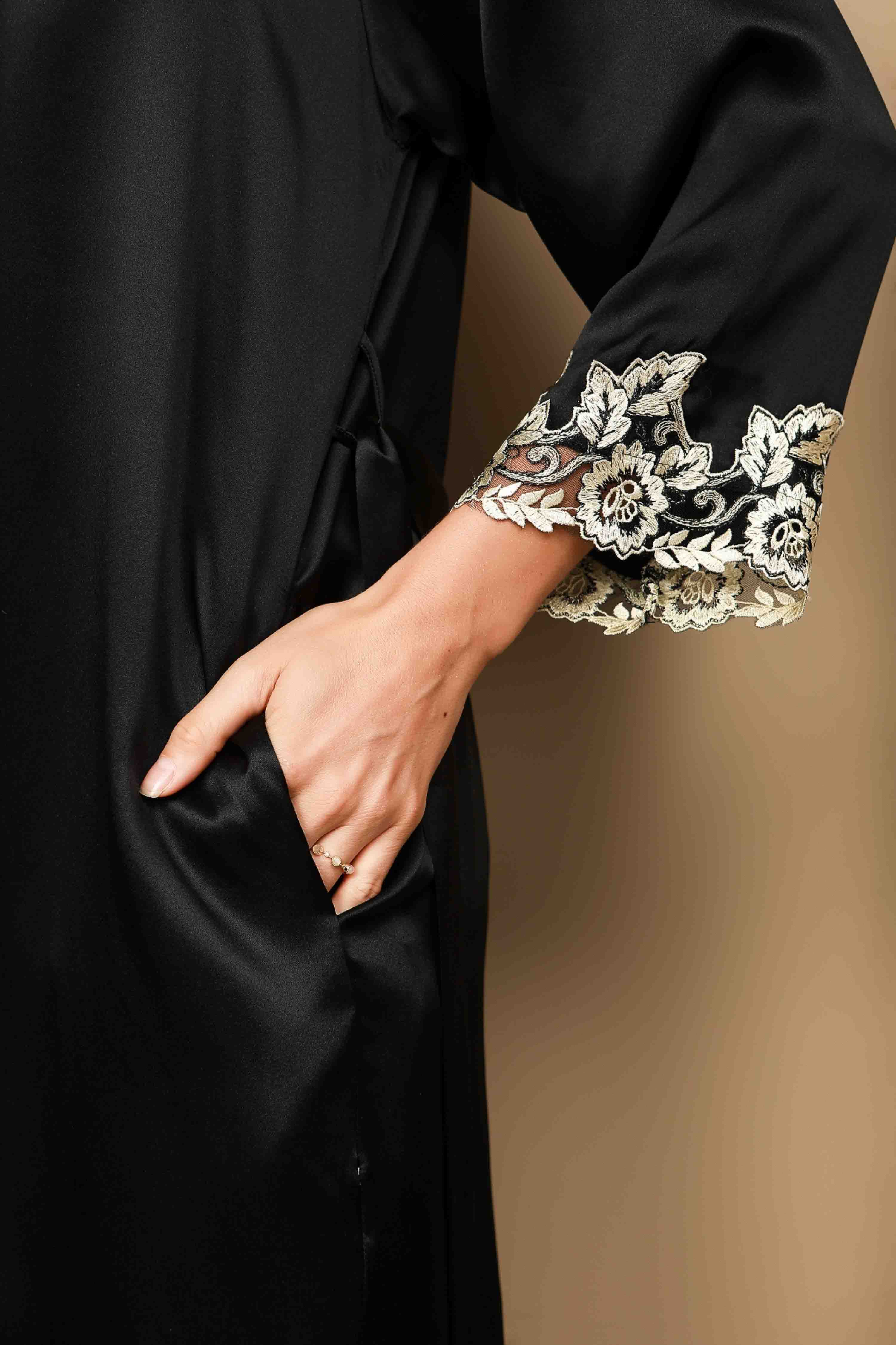 Pure Silk Spaghetti Strap Lace Nightgown & Robe Set - Image 50