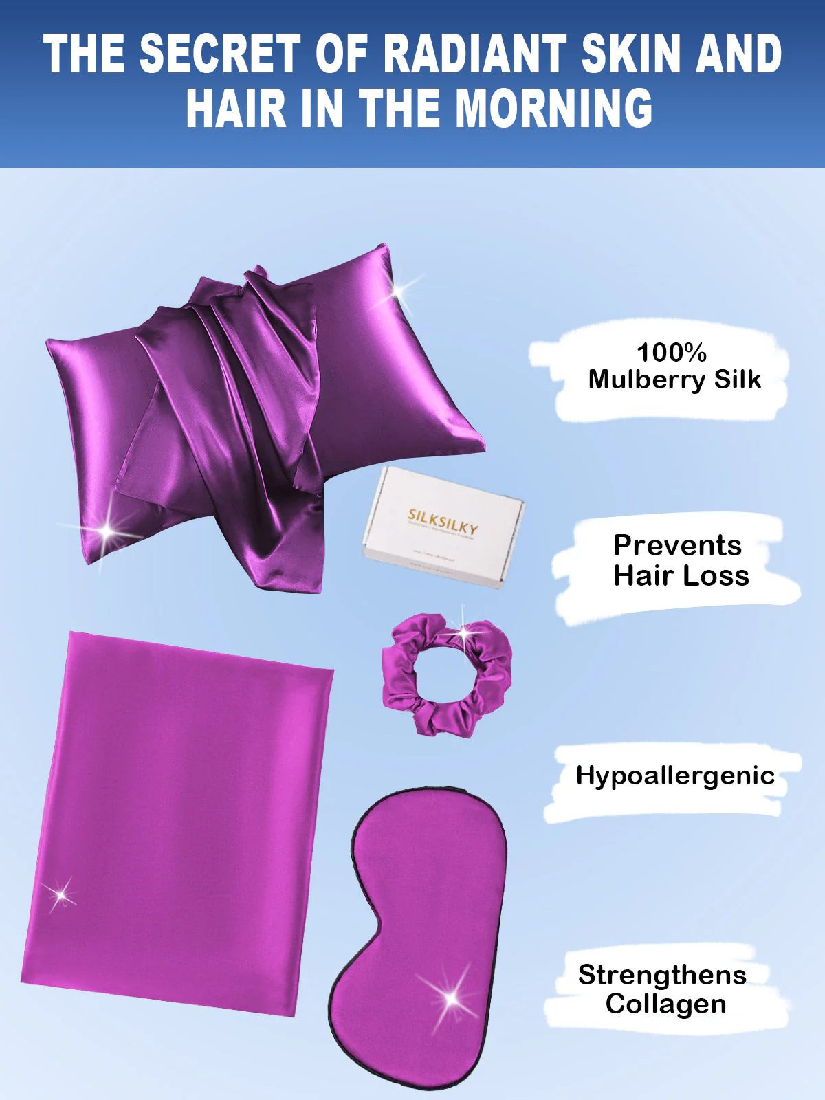 19Momme 3Pcs Set Silk Skin-Friendly Beauty Sleep Set (Hidden Zipper Pillowcase) - Image 69