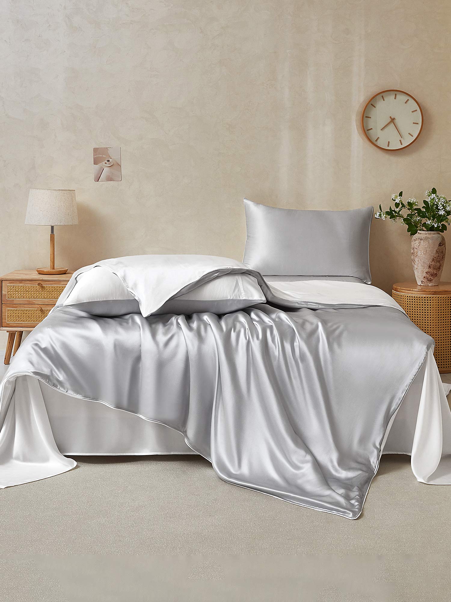 19Momme 4Pcs Silk Set Duvet Cover+Flat Sheet+2x Pillowcases - Image 105