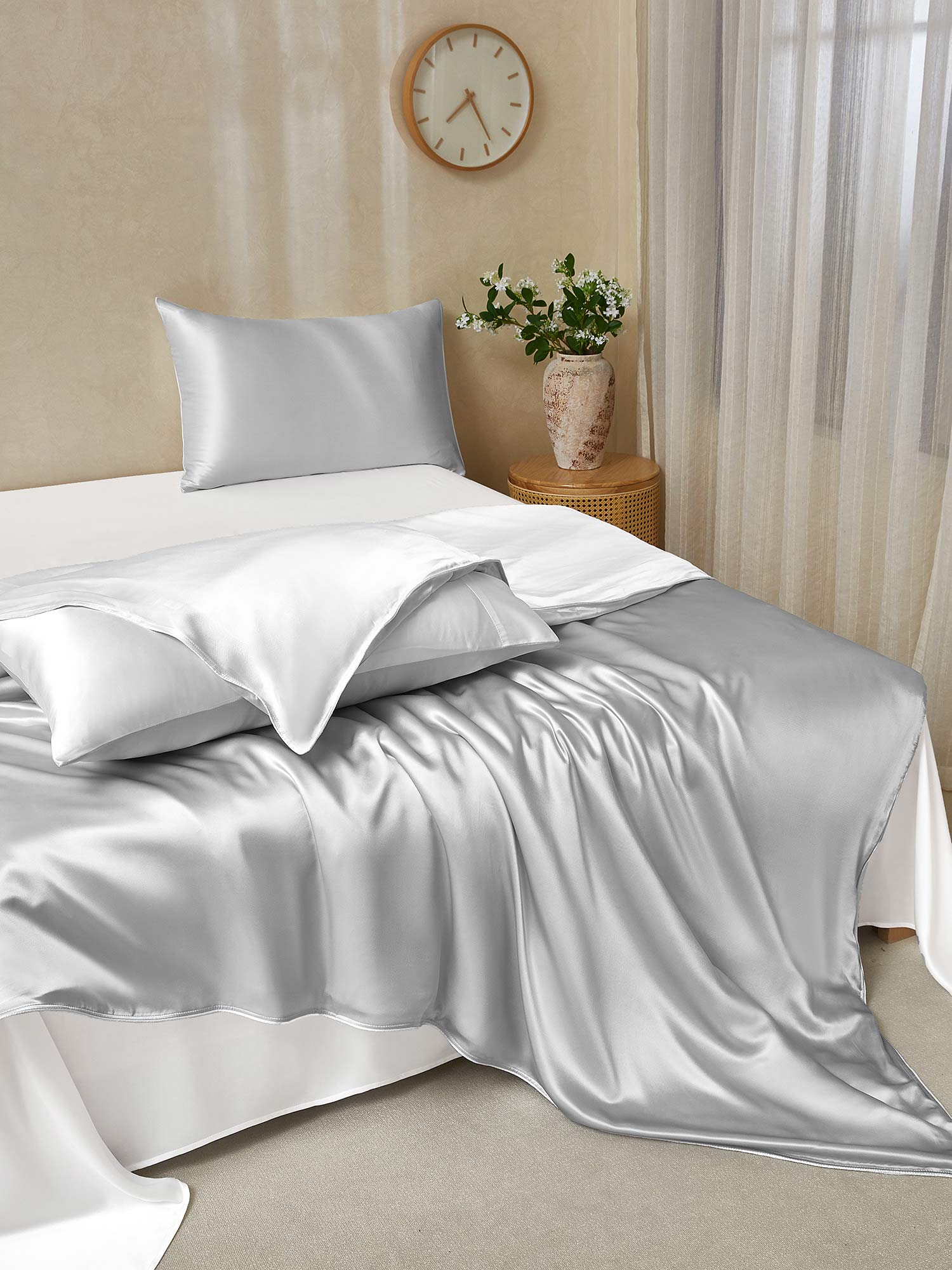 19Momme 4Pcs Silk Set Duvet Cover+Flat Sheet+2x Pillowcases - Image 106