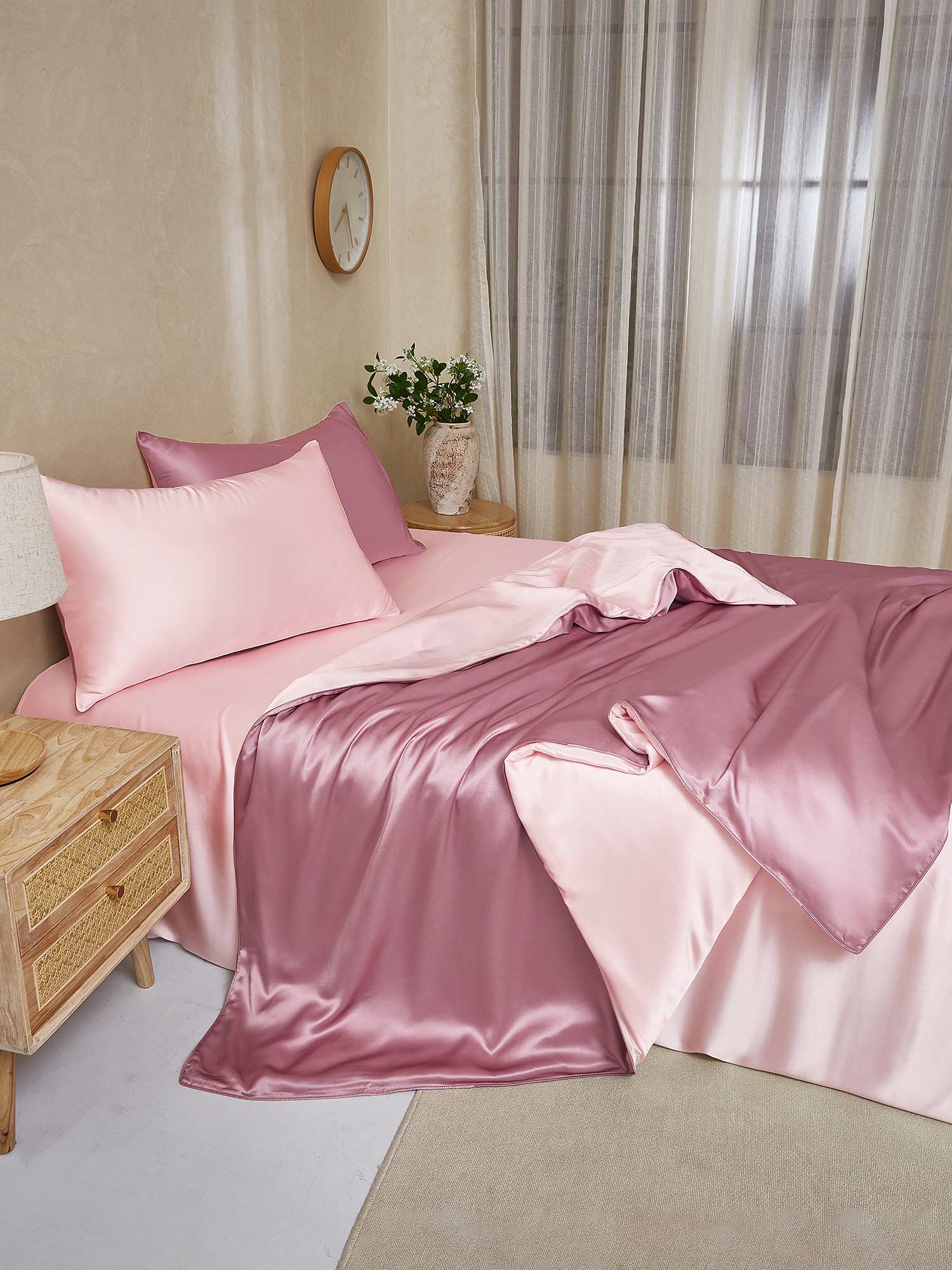 19Momme 4Pcs Silk Set Duvet Cover+Flat Sheet+2x Pillowcases - Image 113