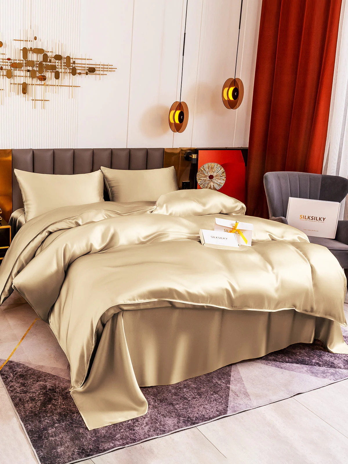 19Momme 4Pcs Silk Set Duvet Cover+Flat Sheet+2x Pillowcases - Image 14