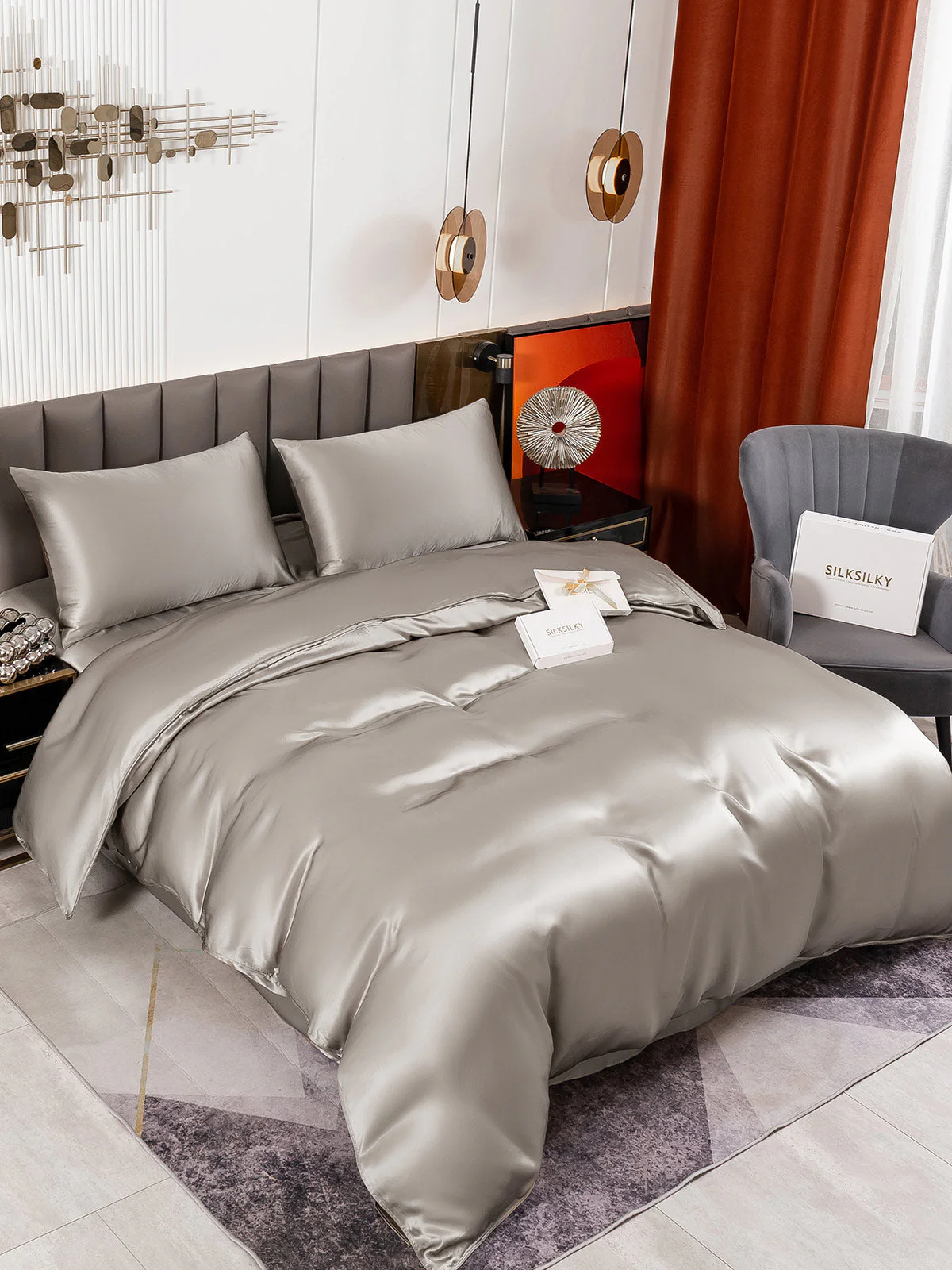 19Momme 4Pcs Silk Set Duvet Cover+Flat Sheet+2x Pillowcases - Image 56