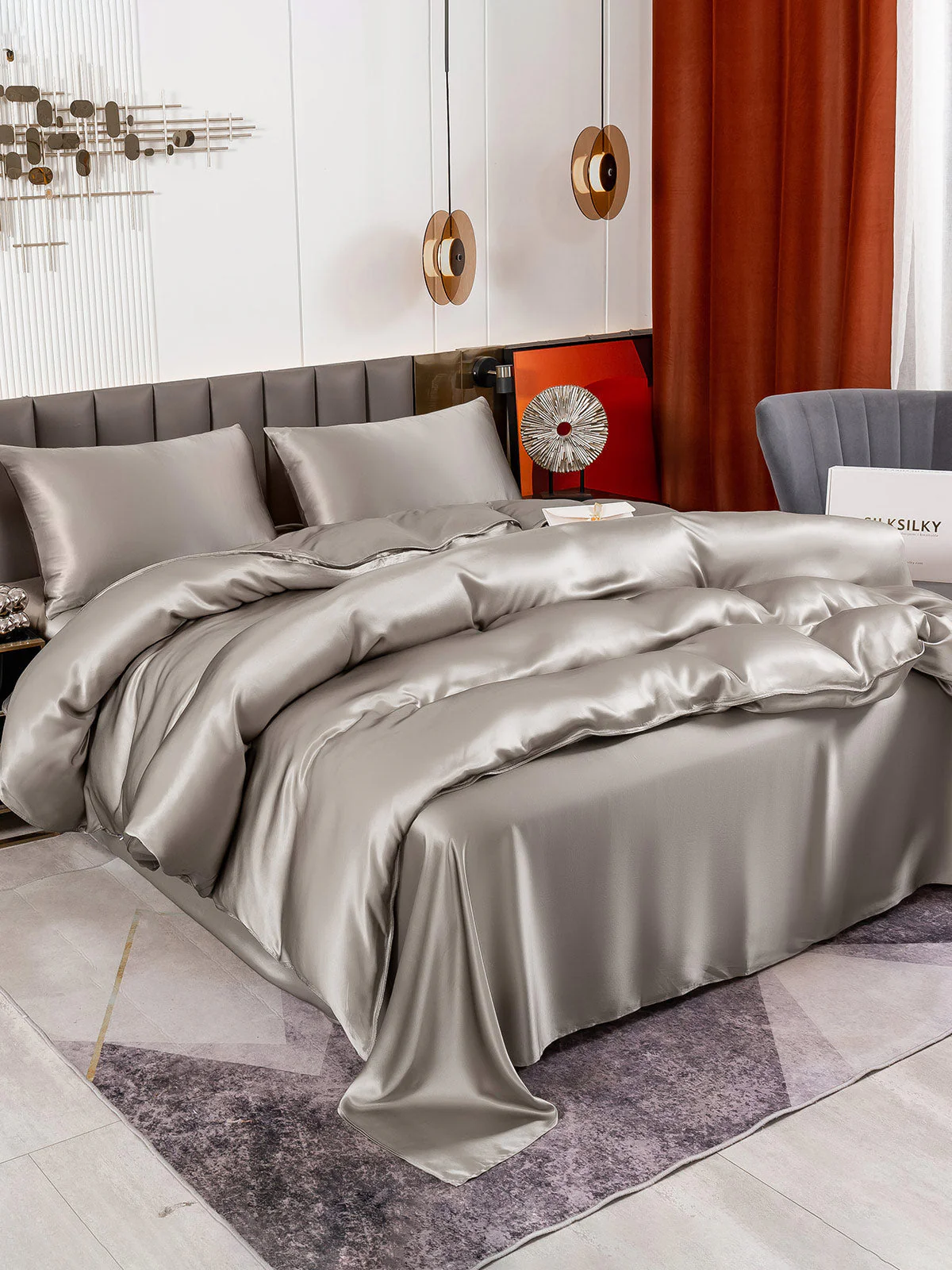 19Momme 4Pcs Silk Set Duvet Cover+Flat Sheet+2x Pillowcases - Image 58