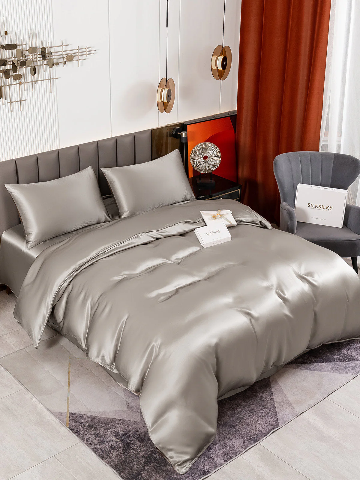19Momme 4Pcs Silk Set Duvet Cover+Flat Sheet+2x Pillowcases - Image 59