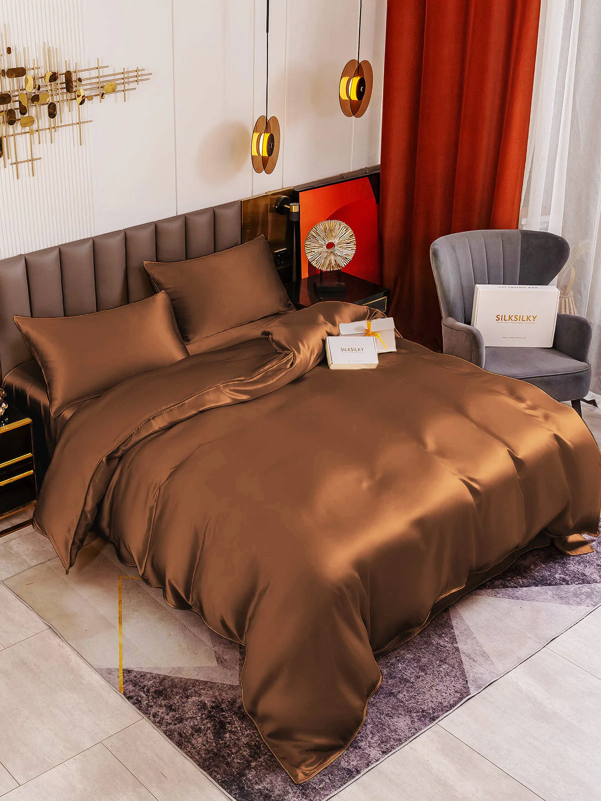 19Momme 4Pcs Silk Set Duvet Cover+Flat Sheet+2x Pillowcases - Image 73