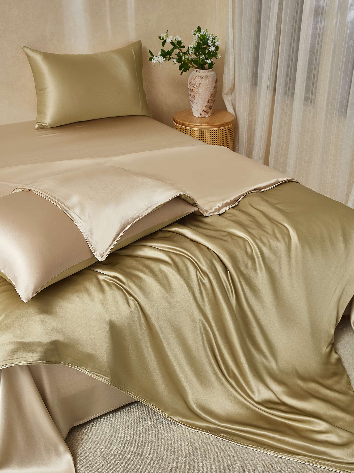 19Momme 4Pcs Silk Set Duvet Cover+Flat Sheet+2x Pillowcases - Image 96
