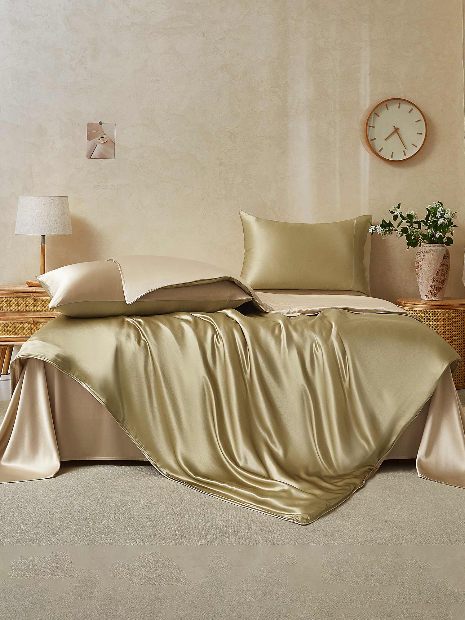 19Momme 4Pcs Silk Set Duvet Cover+Flat Sheet+2x Pillowcases - Image 97