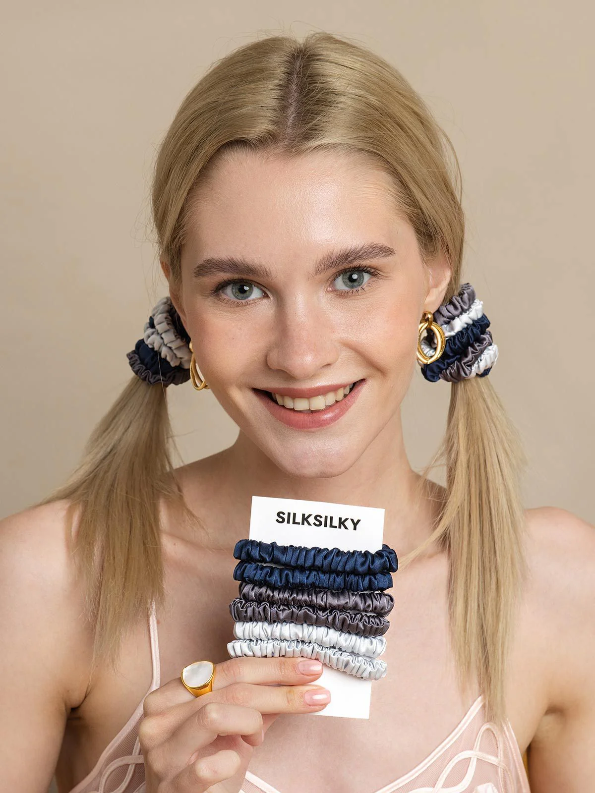 6Pcs Pure Silk Scrunchies-Regular - 1cm - Image 13
