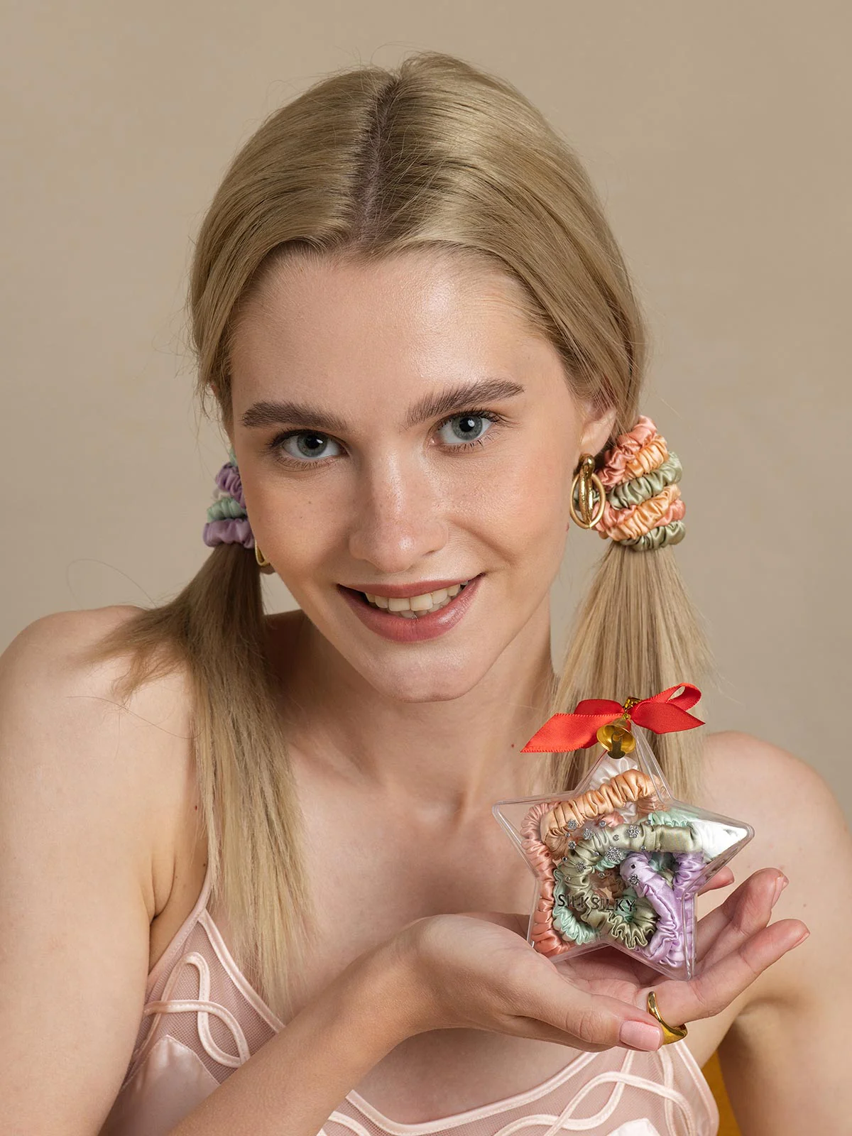 6Pcs Pure Silk Holiday Skinny Hair Scrunchie Ornament - 1cm - Image 4