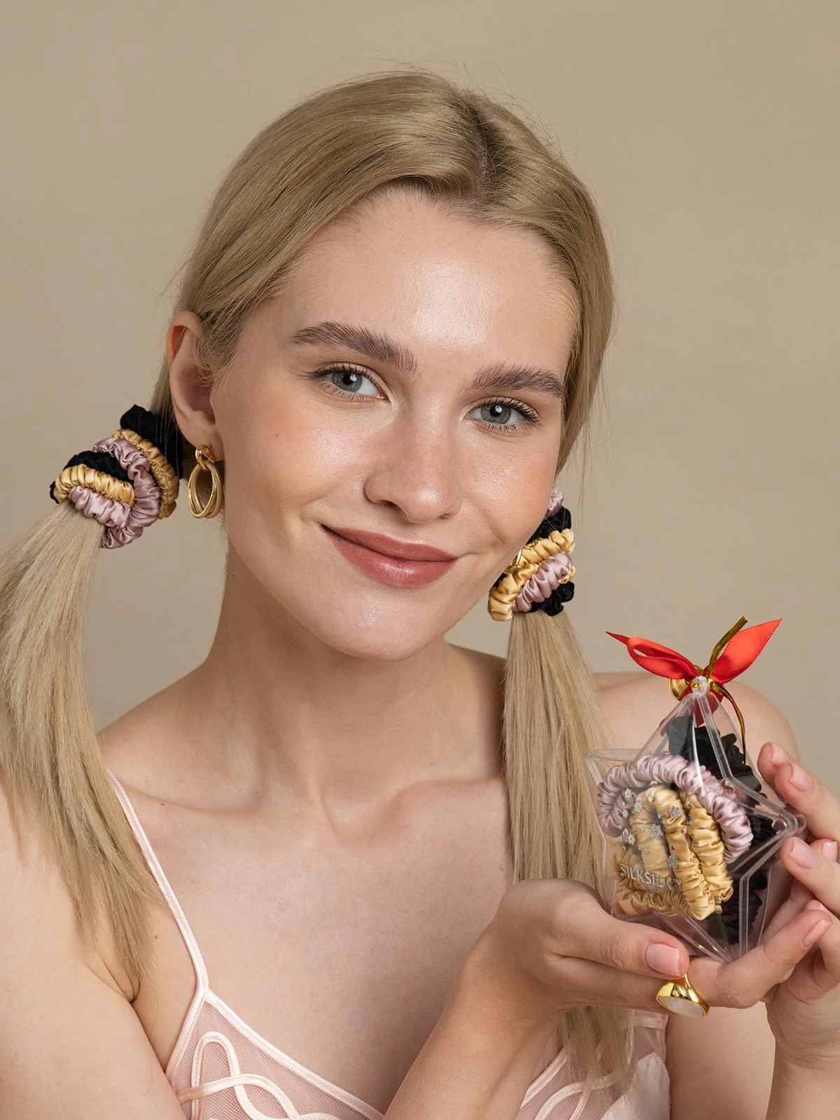 6Pcs Pure Silk Holiday Skinny Hair Scrunchie Ornament - 1cm - Image 9
