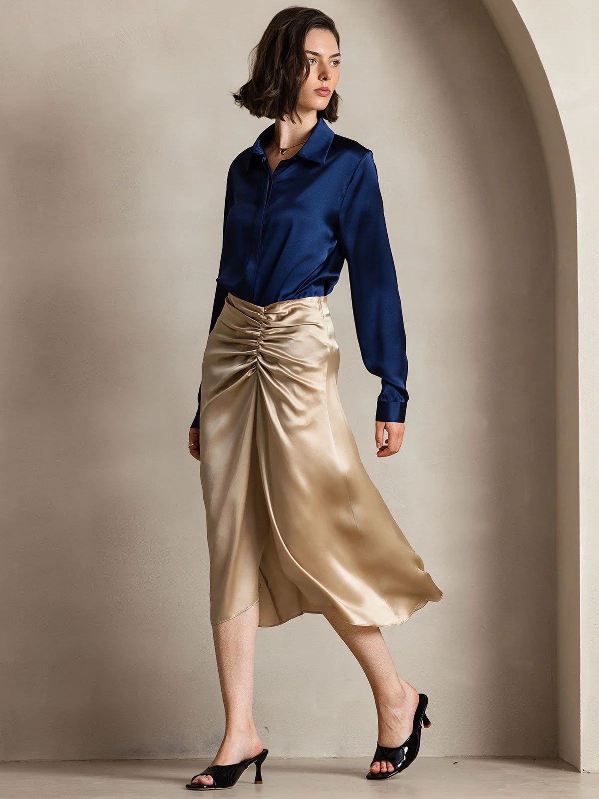 19Momme Silk Long Sleeve Lapel Collar Women's Shirt - Image 33