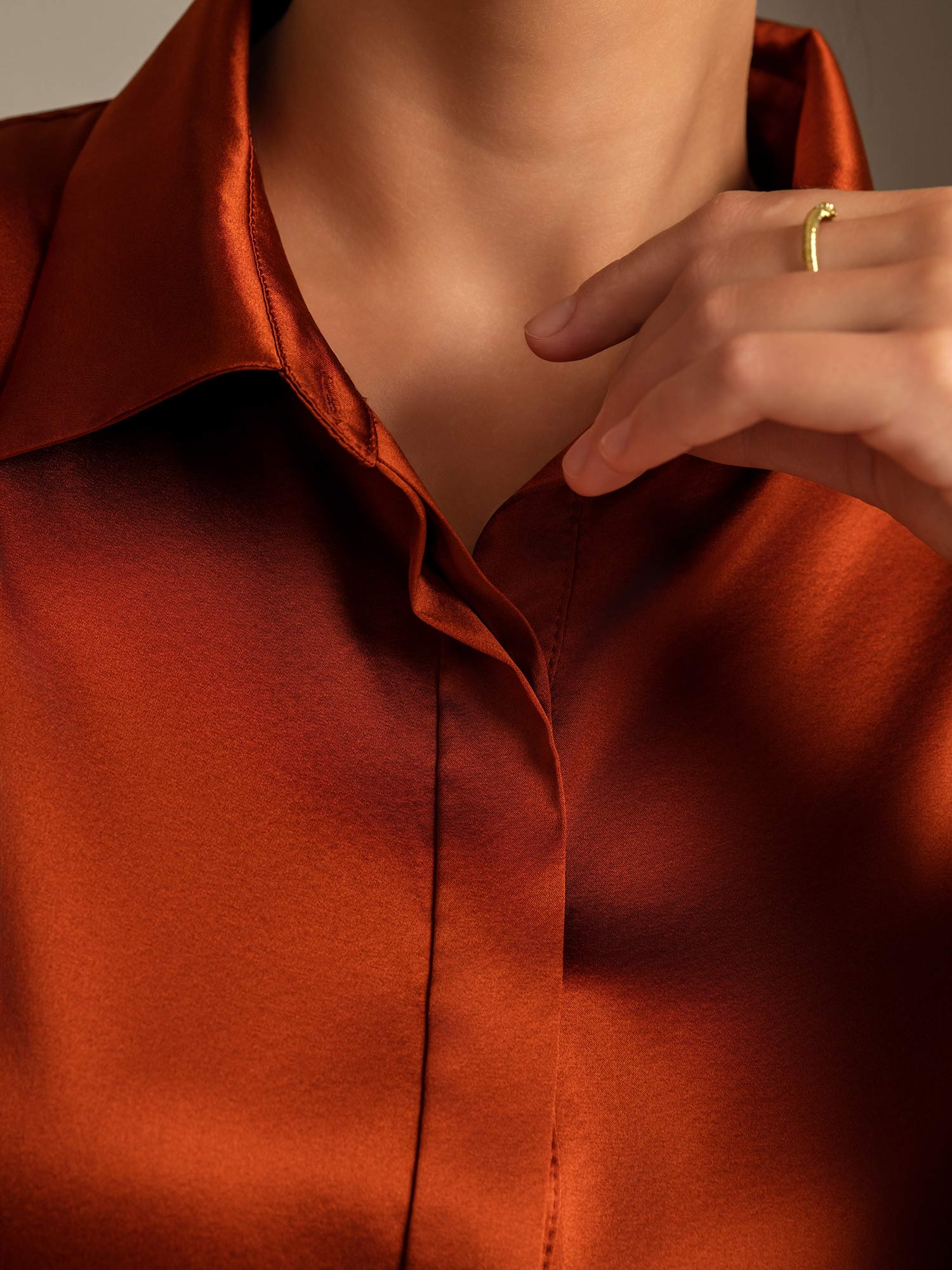 19Momme Silk Long Sleeve Lapel Collar Women's Shirt - Image 39