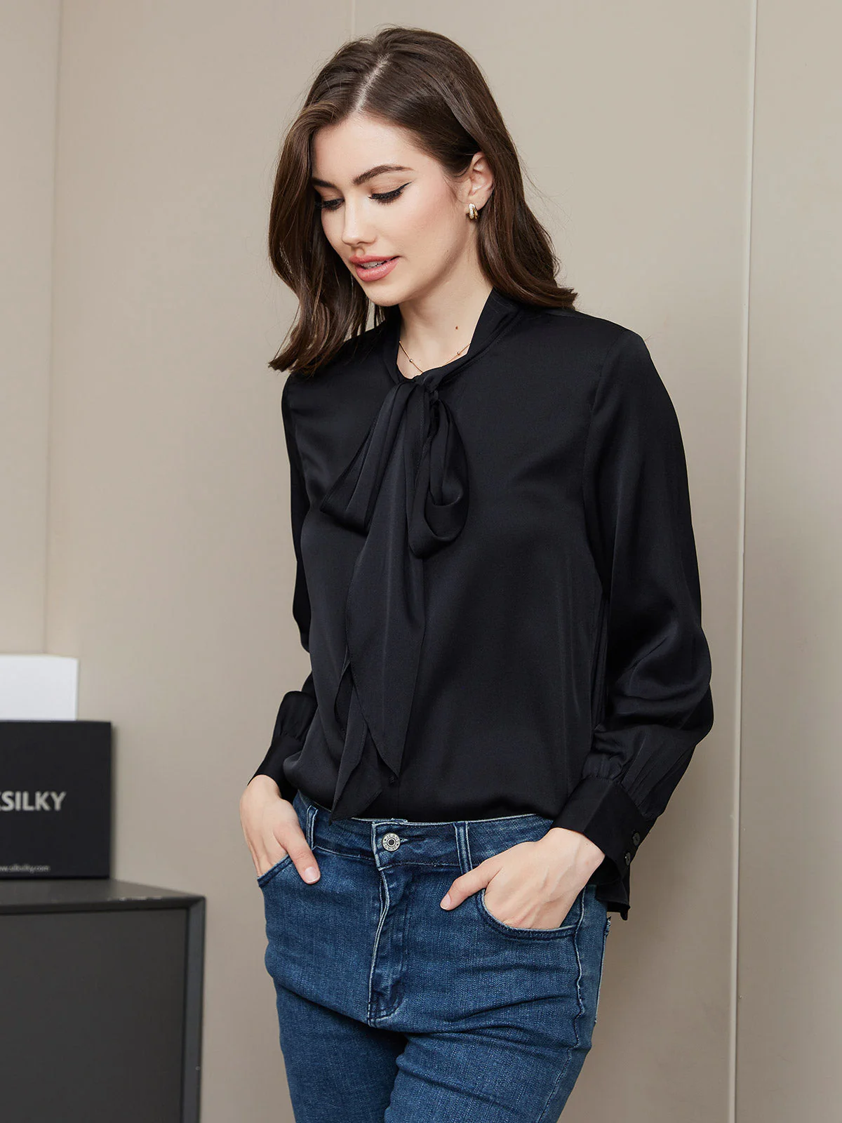 Bow Tie Silk Blouse Shirt - Image 12