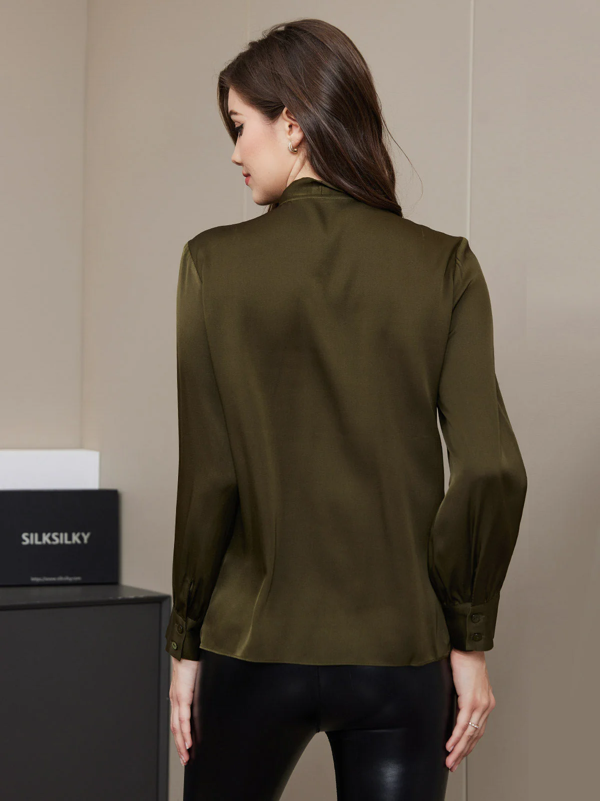 Bow Tie Silk Blouse Shirt - Image 14