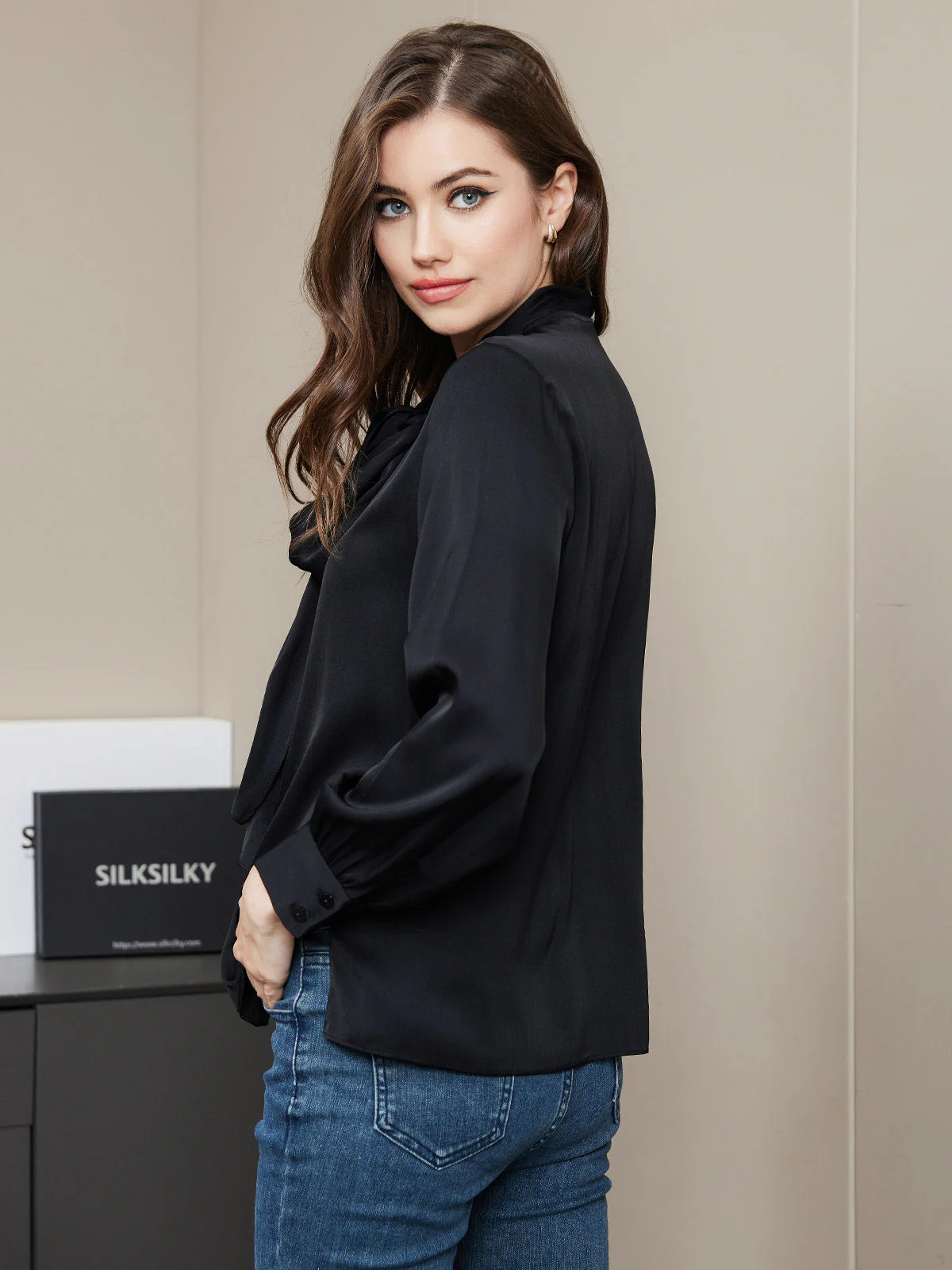 Bow Tie Silk Blouse Shirt - Image 8