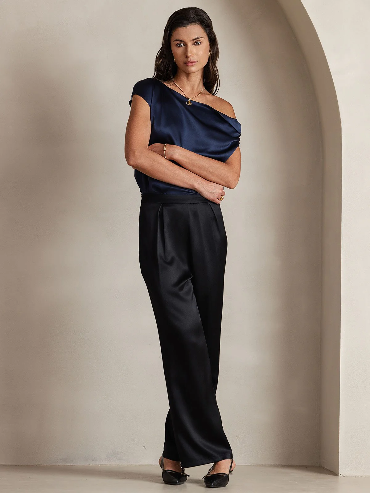 19Momme Silk High Waist Wide Leg Women's Pants - Image 15