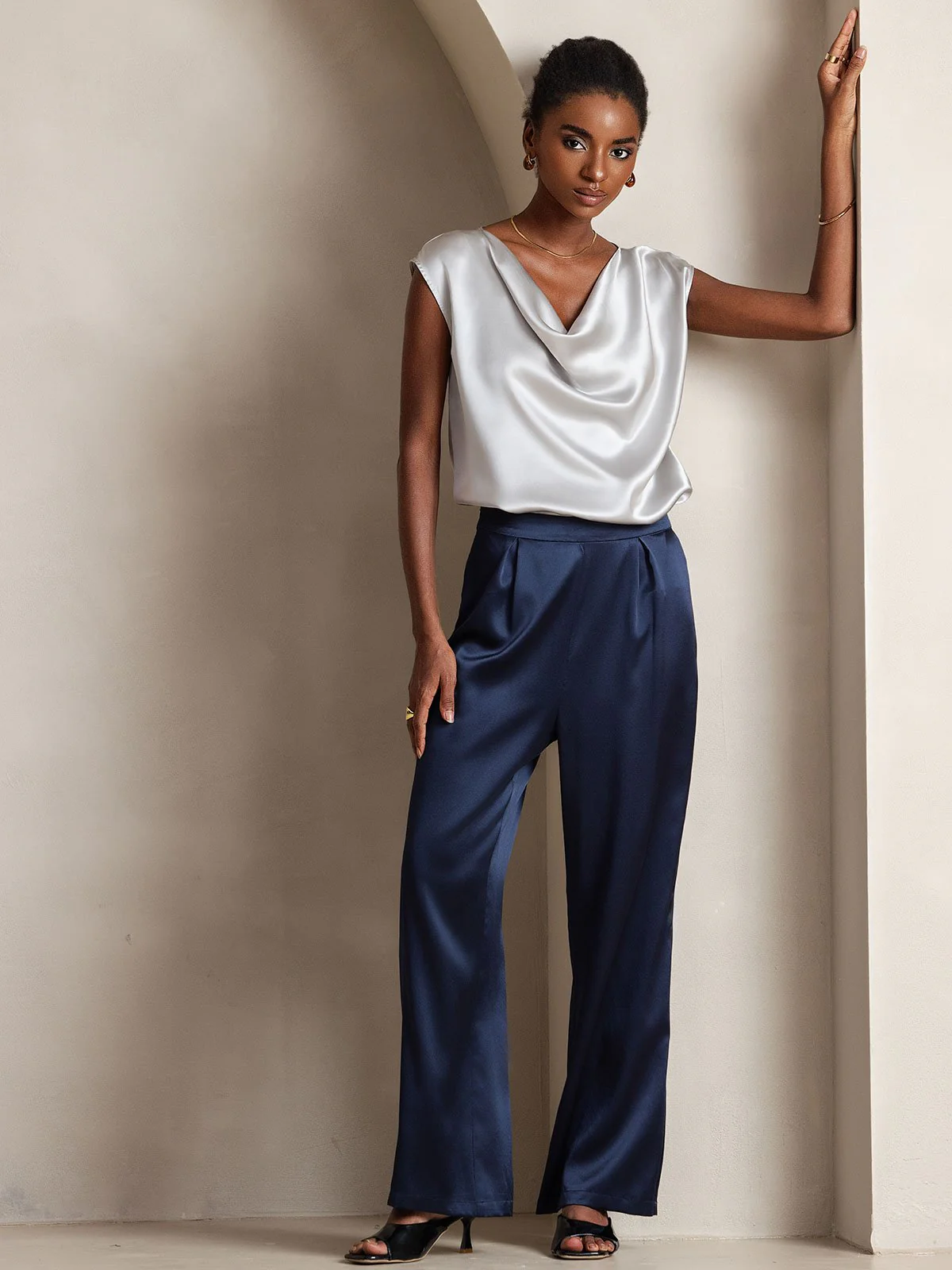 19Momme Silk High Waist Wide Leg Women's Pants - Image 17