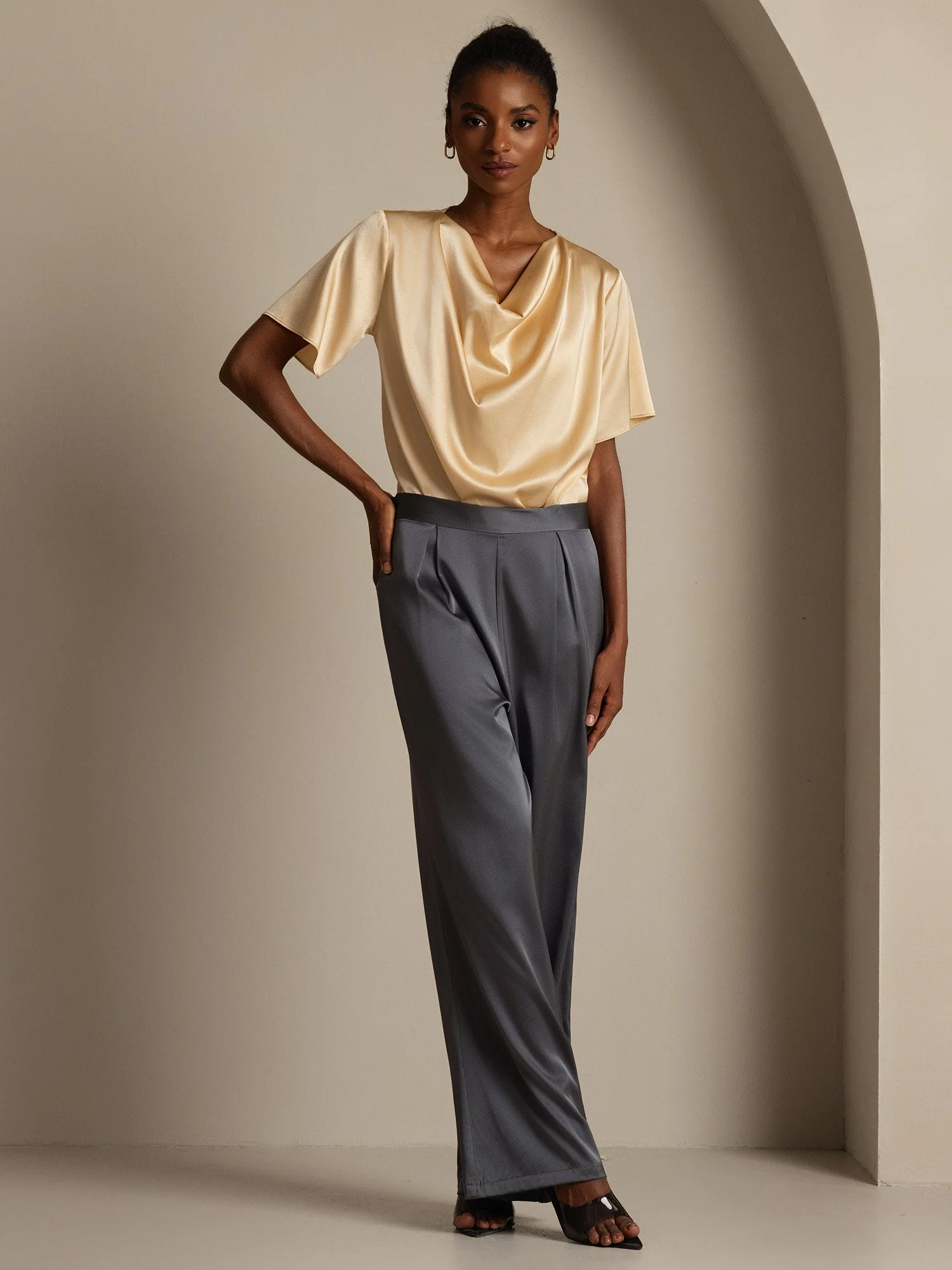 19Momme Silk High Waist Wide Leg Women's Pants - Image 30