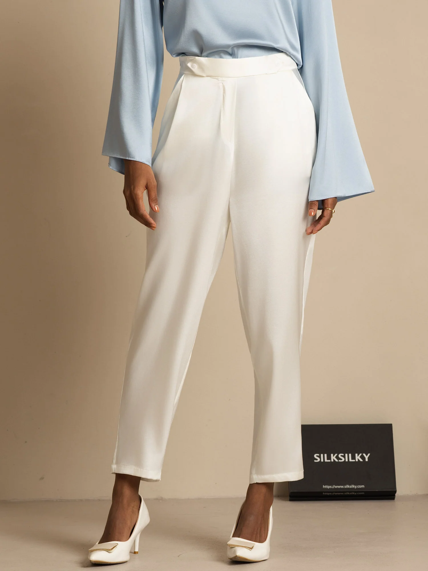 Women's 19Momme Silk High Waist Tapered Pants - Image 13