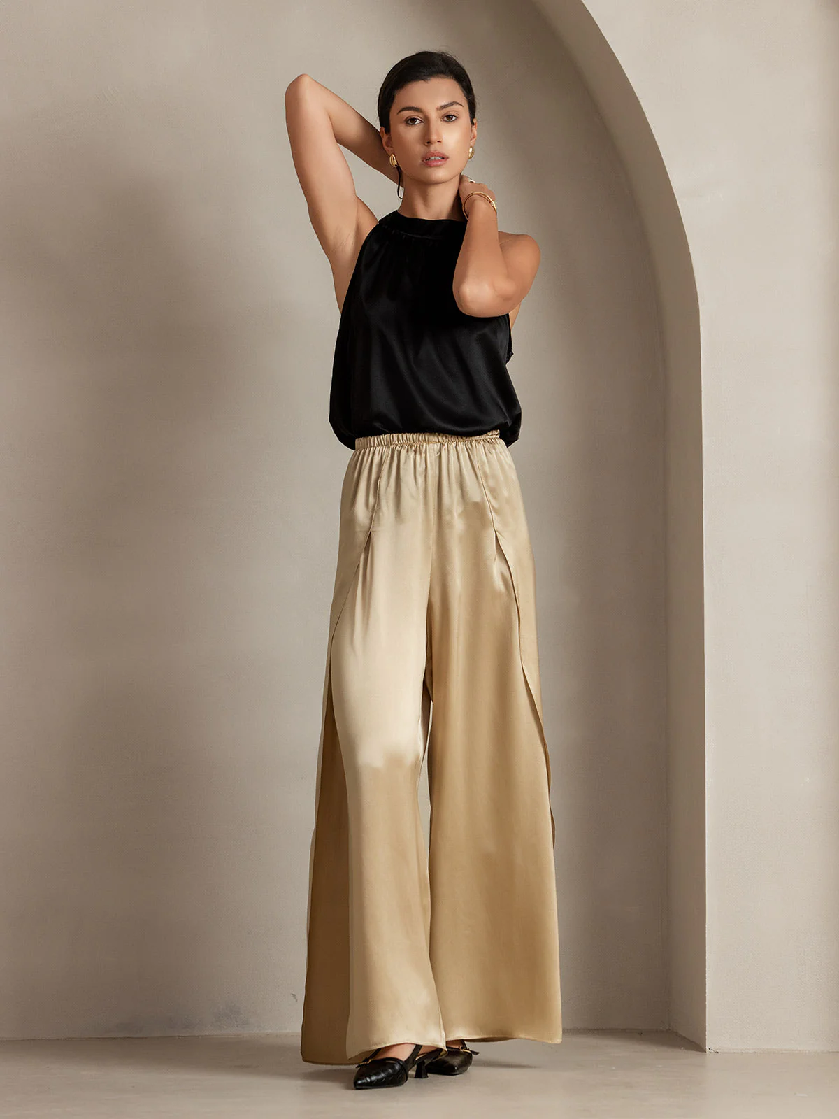 19Momme Silk Fashionable High-Slit Pants - Image 11