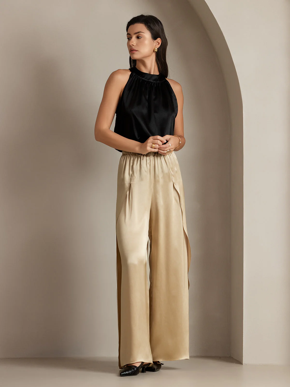 19Momme Silk Fashionable High-Slit Pants - Image 12