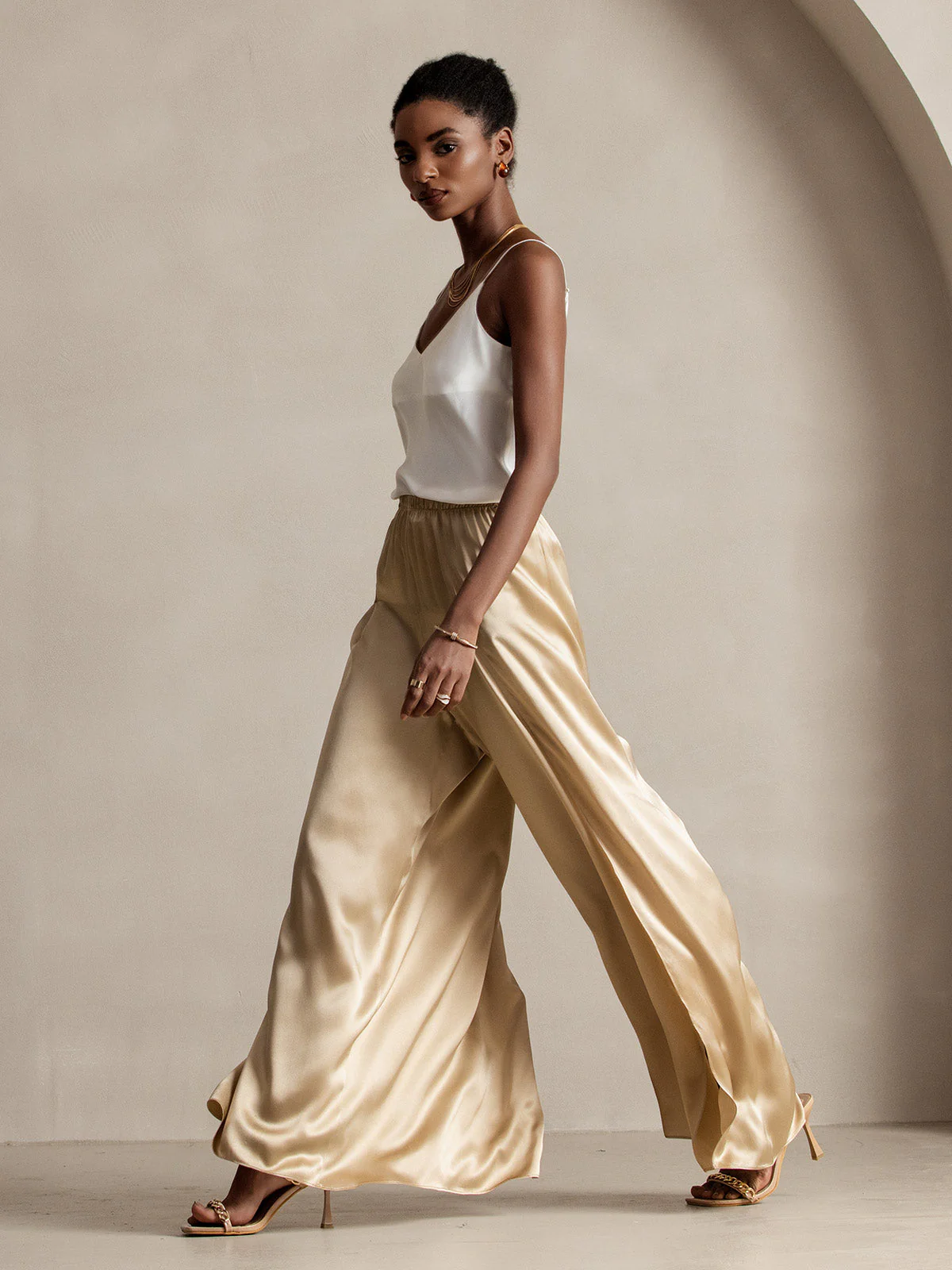 19Momme Silk Fashionable High-Slit Pants - Image 7