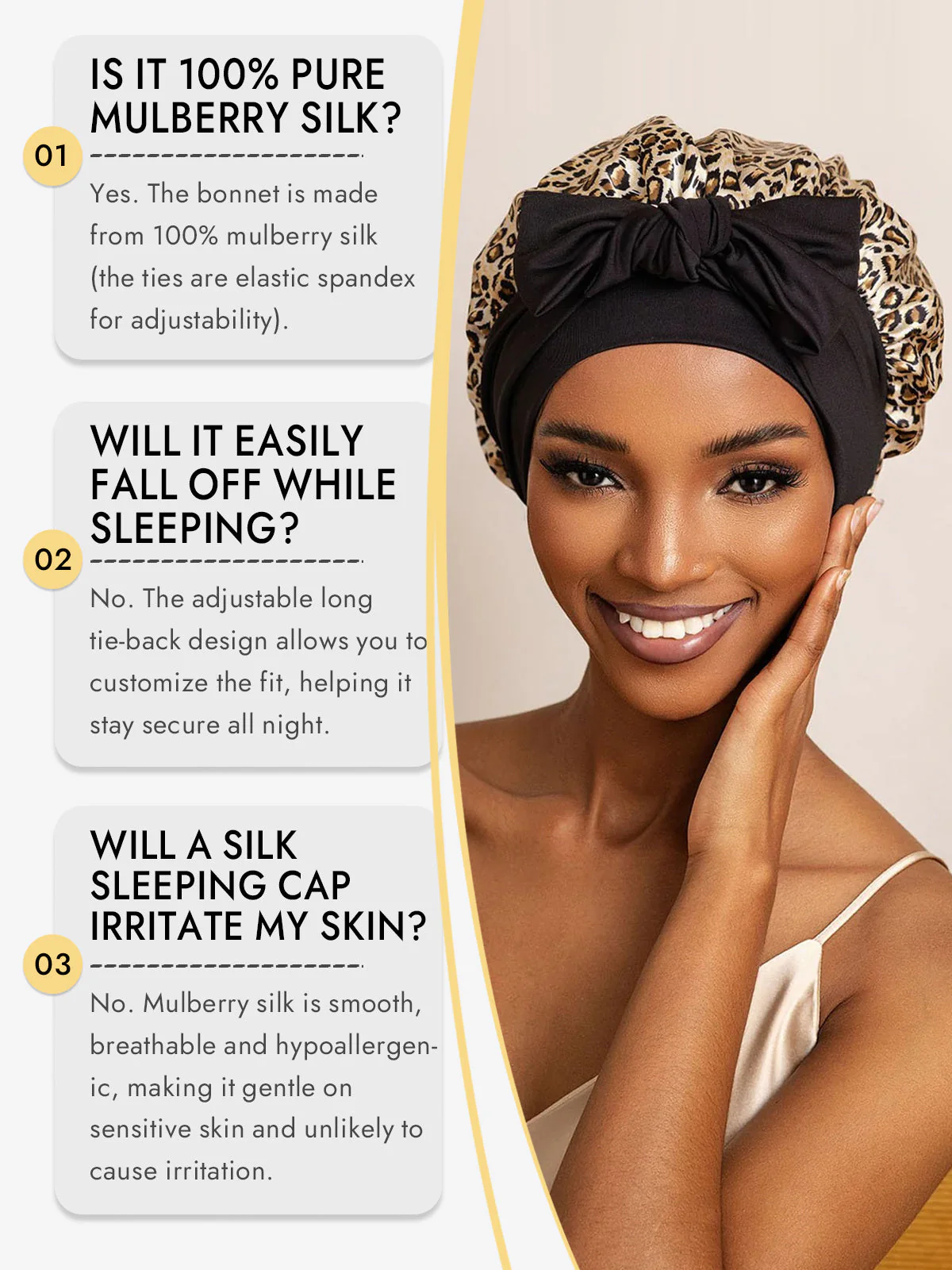 100% Mulberry Silk Bonnet Bowknot Tie Sleep Cap for Hair Protection - Image 18
