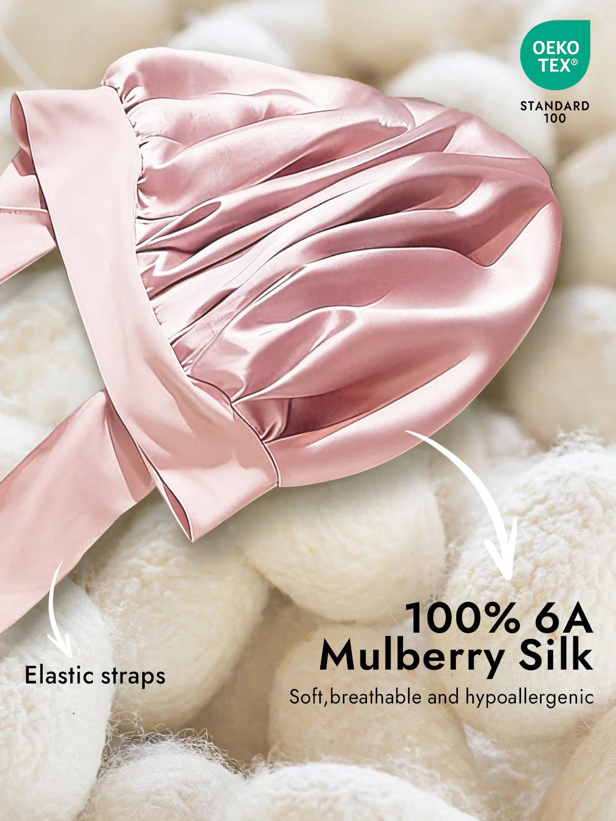 100% Mulberry Silk Bonnet Bowknot Tie Sleep Cap for Hair Protection - Image 20