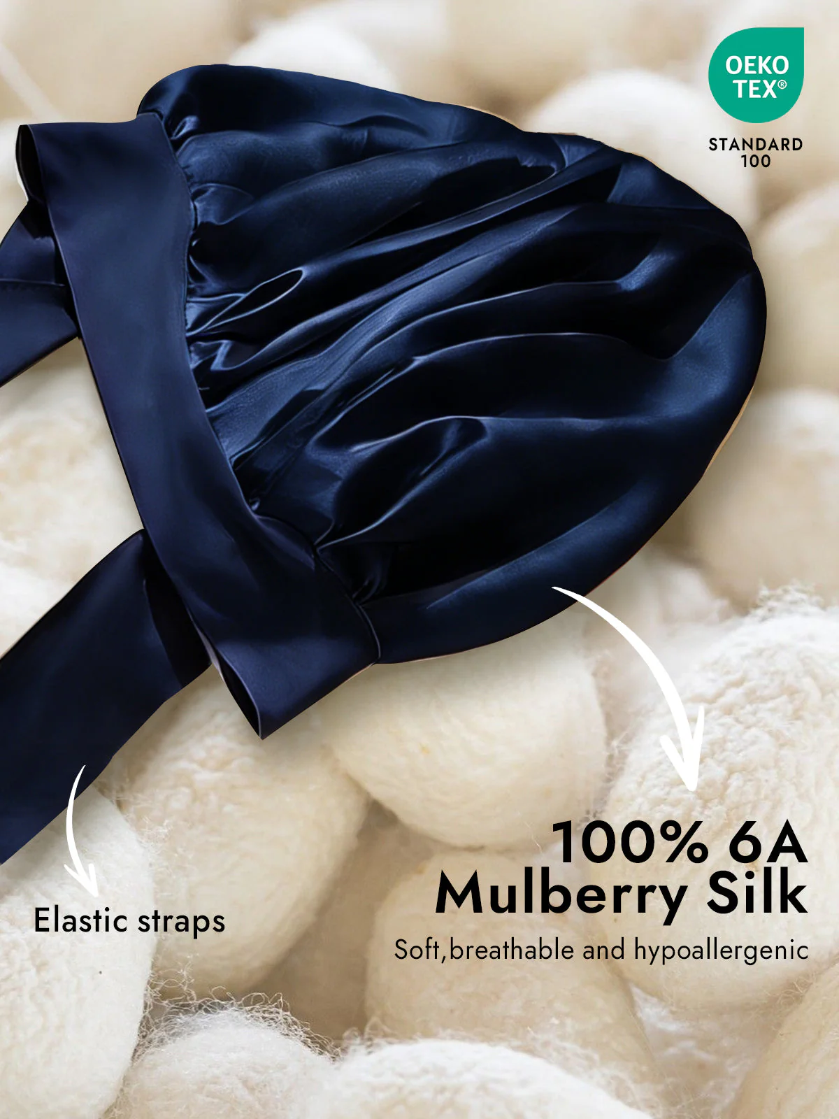 100% Mulberry Silk Bonnet Bowknot Tie Sleep Cap for Hair Protection - Image 26