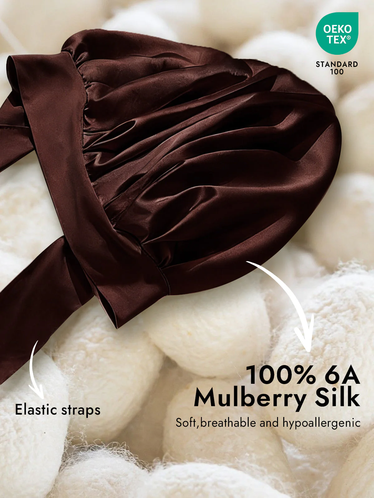 100% Mulberry Silk Bonnet Bowknot Tie Sleep Cap for Hair Protection - Image 32