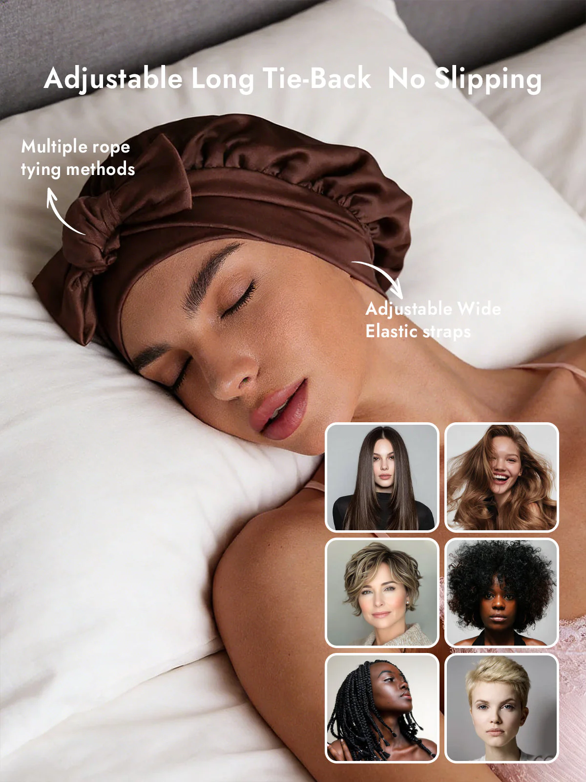 100% Mulberry Silk Bonnet Bowknot Tie Sleep Cap for Hair Protection - Image 34